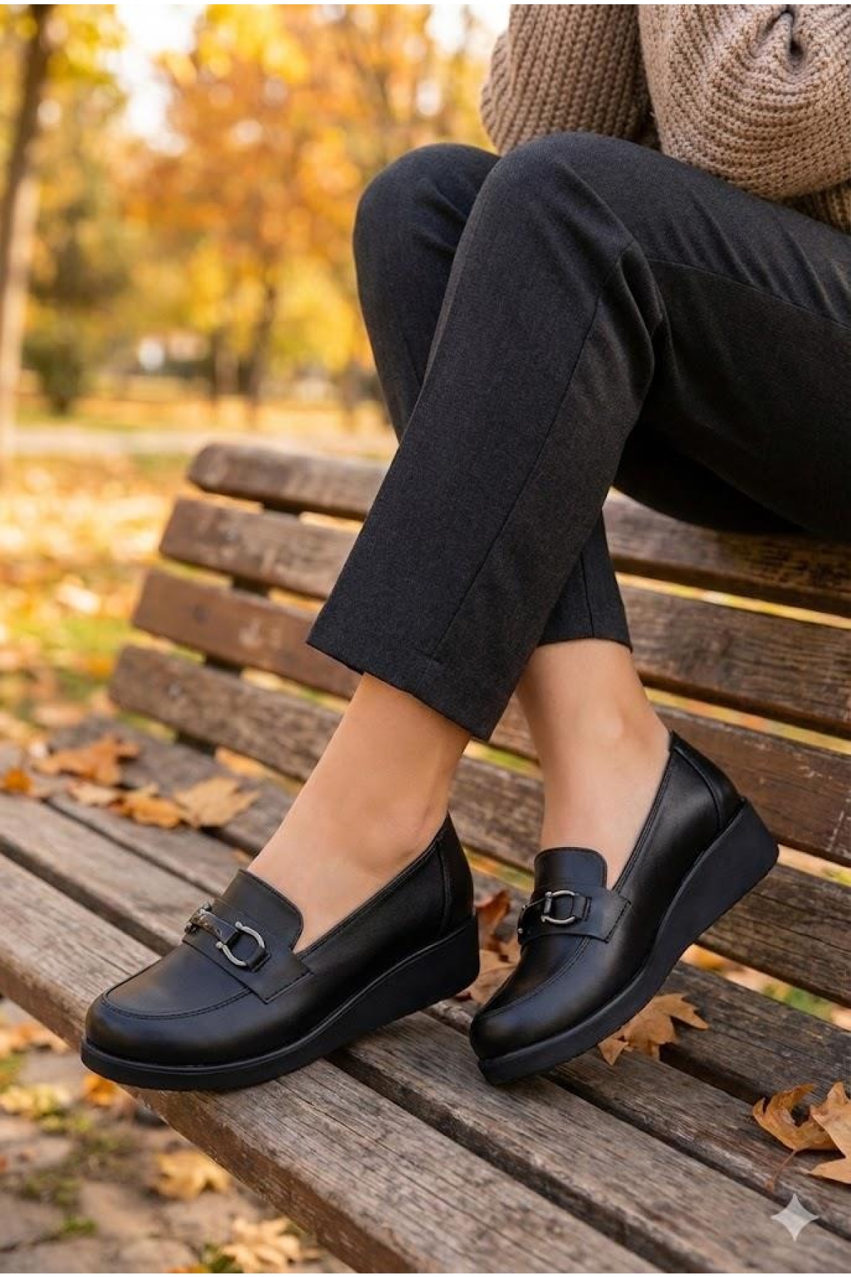 Fort Fort Siyah 1169 Rahat Hafif Kısa Dolgu Taban Günlük Loafer Kadın Ayakkabı Casual Ayakkabı | Flo Siyah - 3. görsel