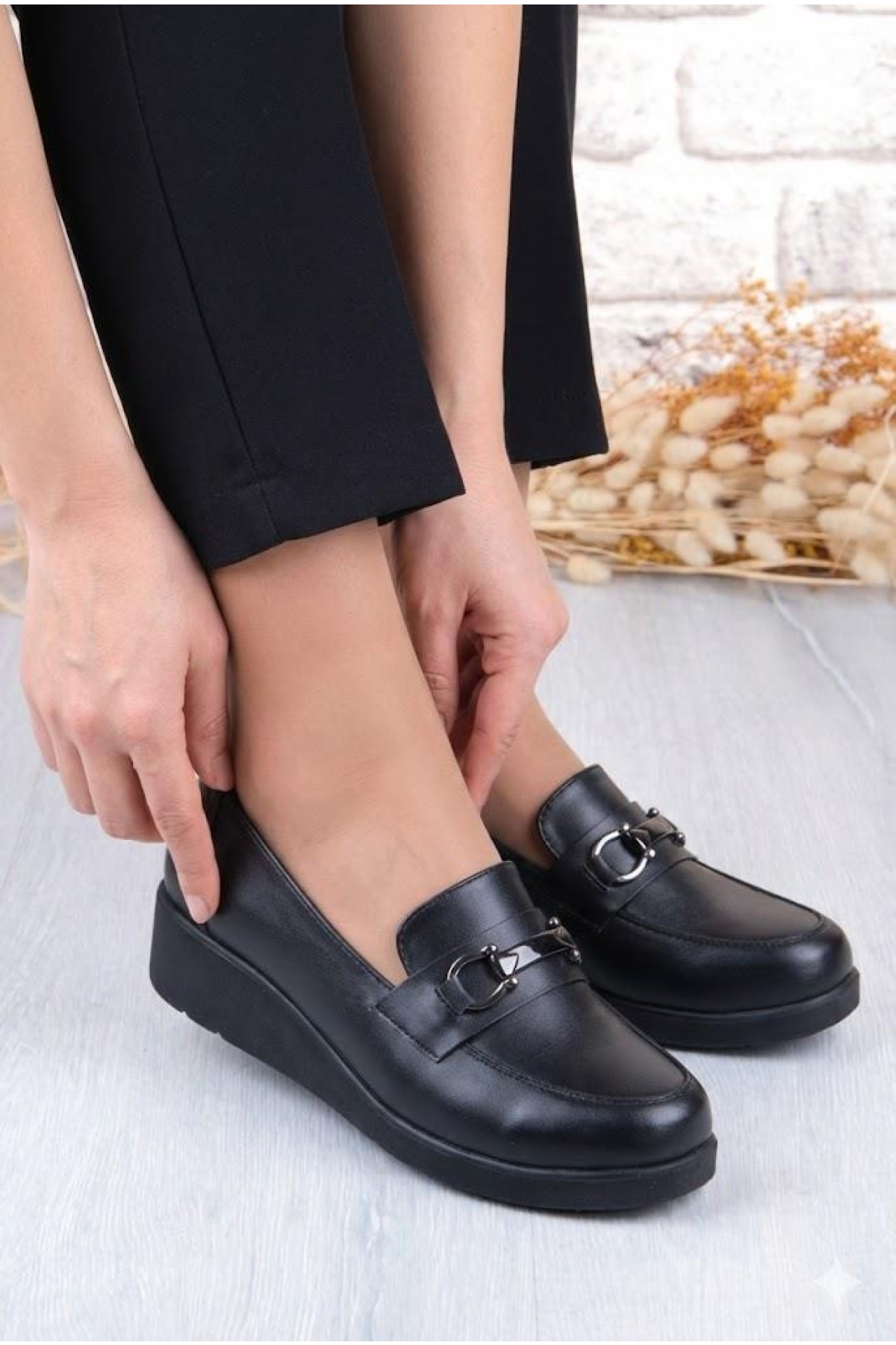 Fort Fort Siyah 1169 Rahat Hafif Kısa Dolgu Taban Günlük Loafer Kadın Ayakkabı Casual Ayakkabı | Flo Siyah - 8. görsel