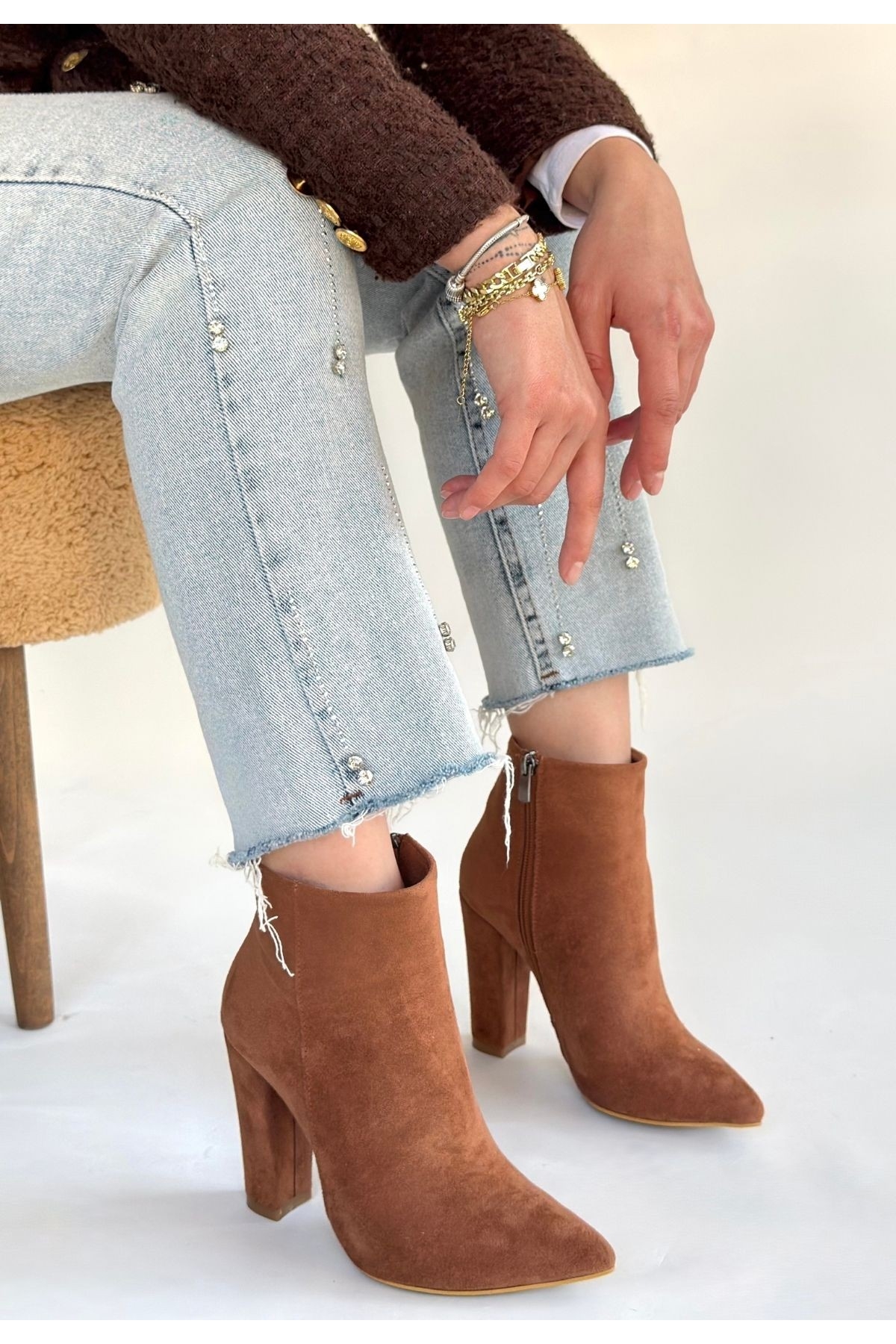 Vizon Süet Fermuarlı Kadın Topuklu Bot - Görsel 4