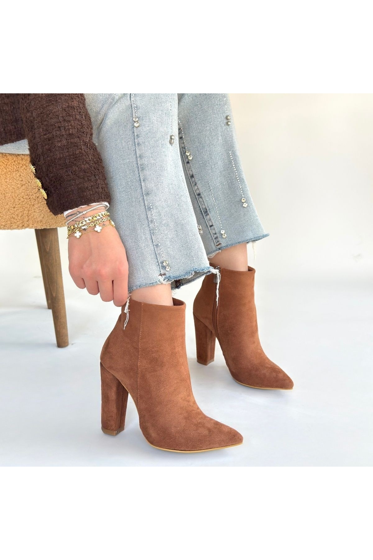 Vizon Süet Fermuarlı Kadın Topuklu Bot - Görsel 5