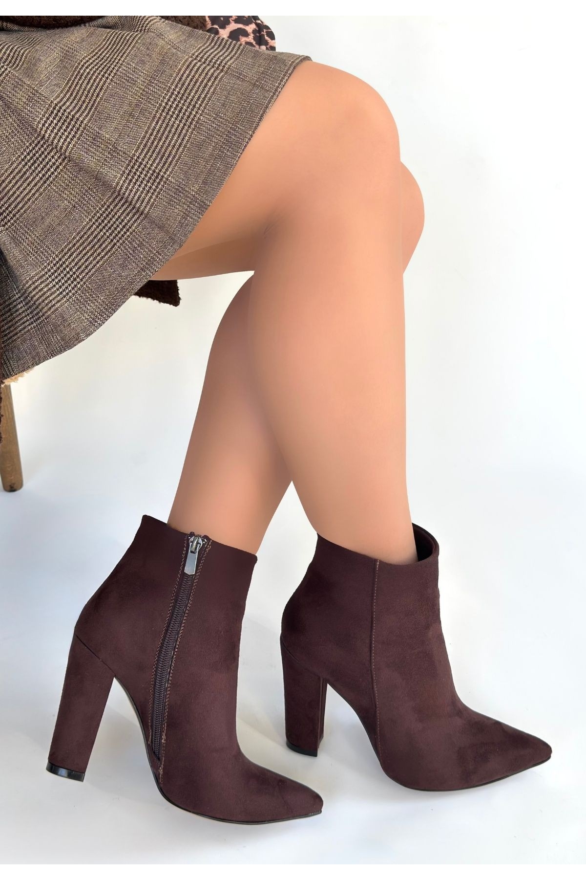 Pabucmarketi Pabucmarketi Kahverengi Kahve Süet Kadın Topuklu Bot | Flo Kahverengi - 4. görsel