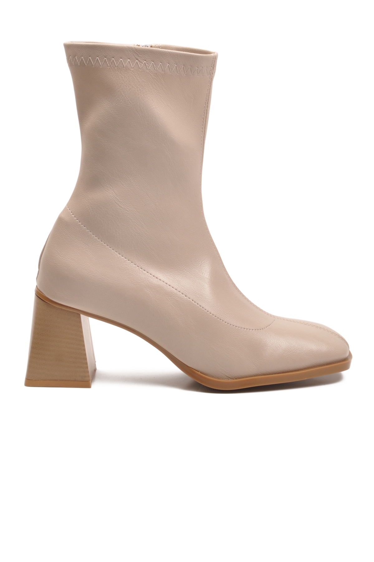 Aspor Bej Polarlı Fermuarlı Streç Kadın Topuklu Bot - Görsel 3