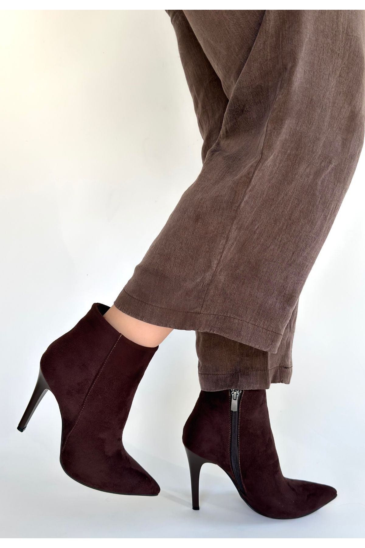 Pabucmarketi Pabucmarketi Kahverengi Kahve Süet Kadın Topuklu Bot | Flo Kahverengi - 3. görsel