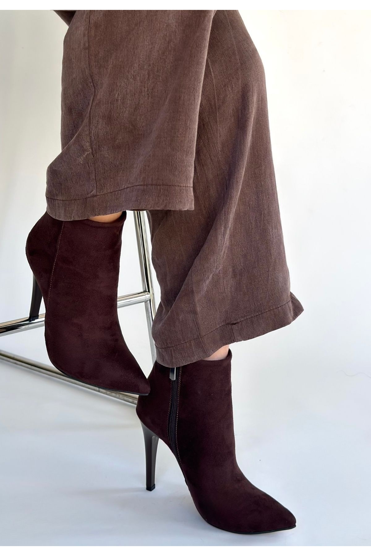 Pabucmarketi Pabucmarketi Kahverengi Kahve Süet Kadın Topuklu Bot | Flo Kahverengi - 4. görsel