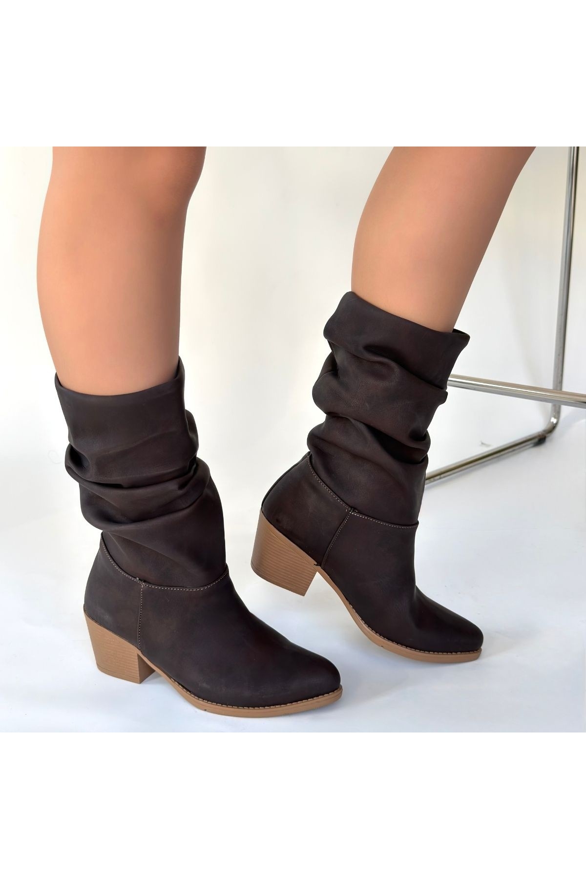 Pabucmarketi Pabucmarketi Kahverengi Acı Kahve Nubuk Kadın Topuklu Bot | Flo Kahverengi - 5. görsel