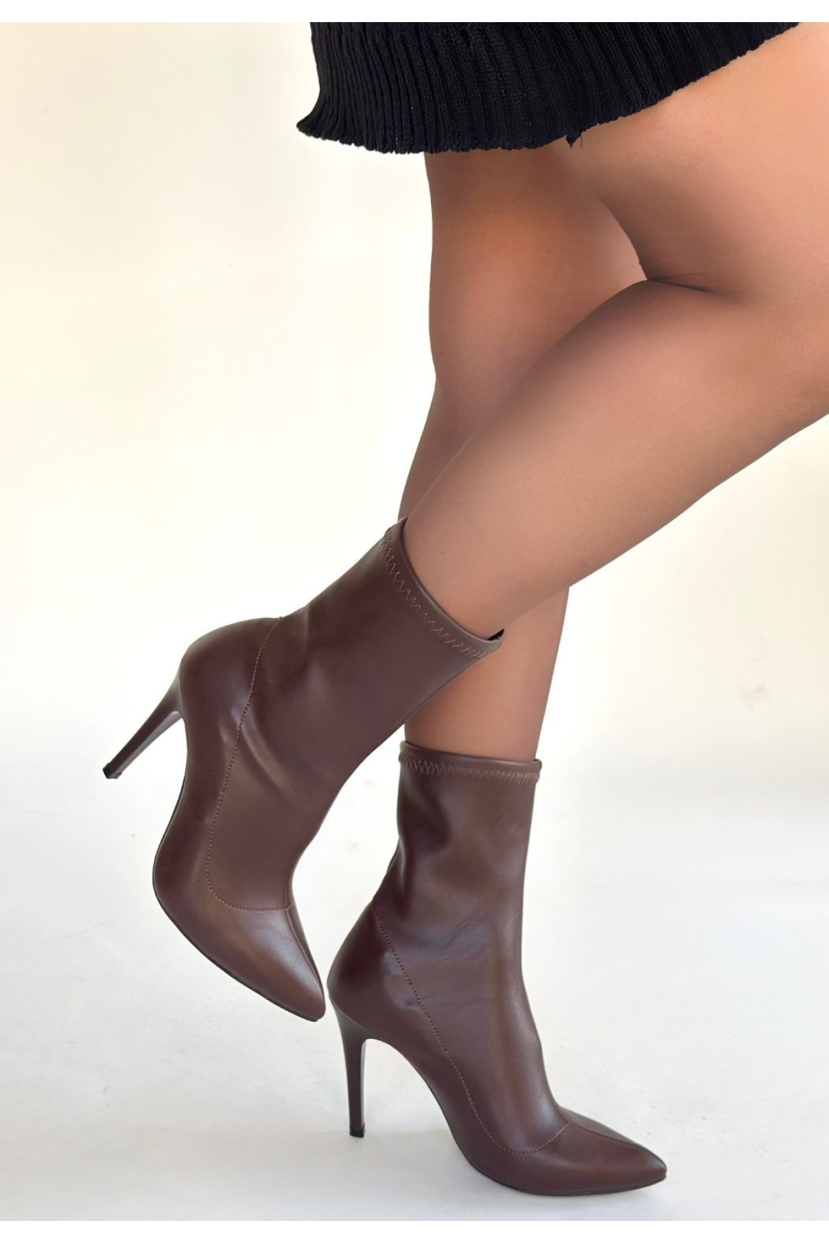 Pabucmarketi Pabucmarketi Kahverengi Kahve Streç Kadın Topuklu Bot | Flo Kahverengi - 3. görsel