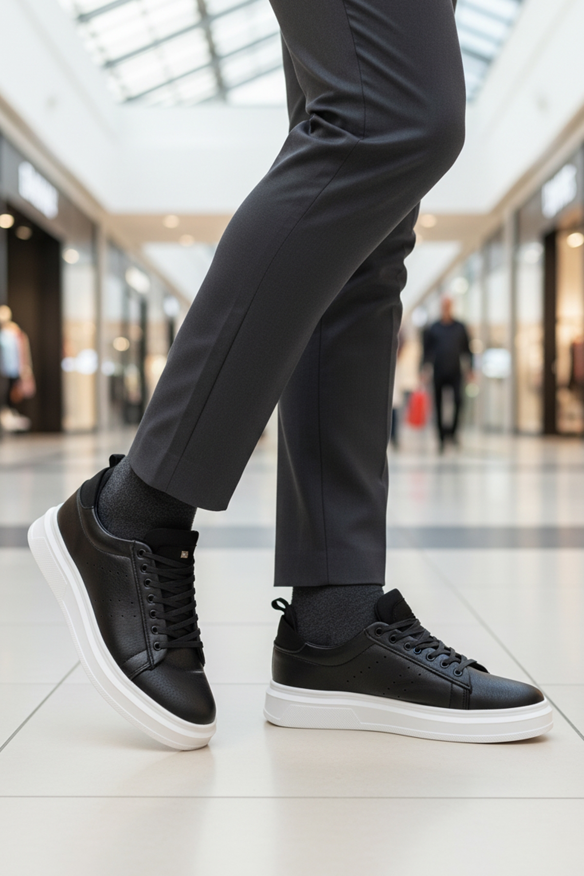 Conteyner Conteyner Siyah Beyaz Bağcıklı Erkek Sneaker | Flo Siyah - 4. görsel