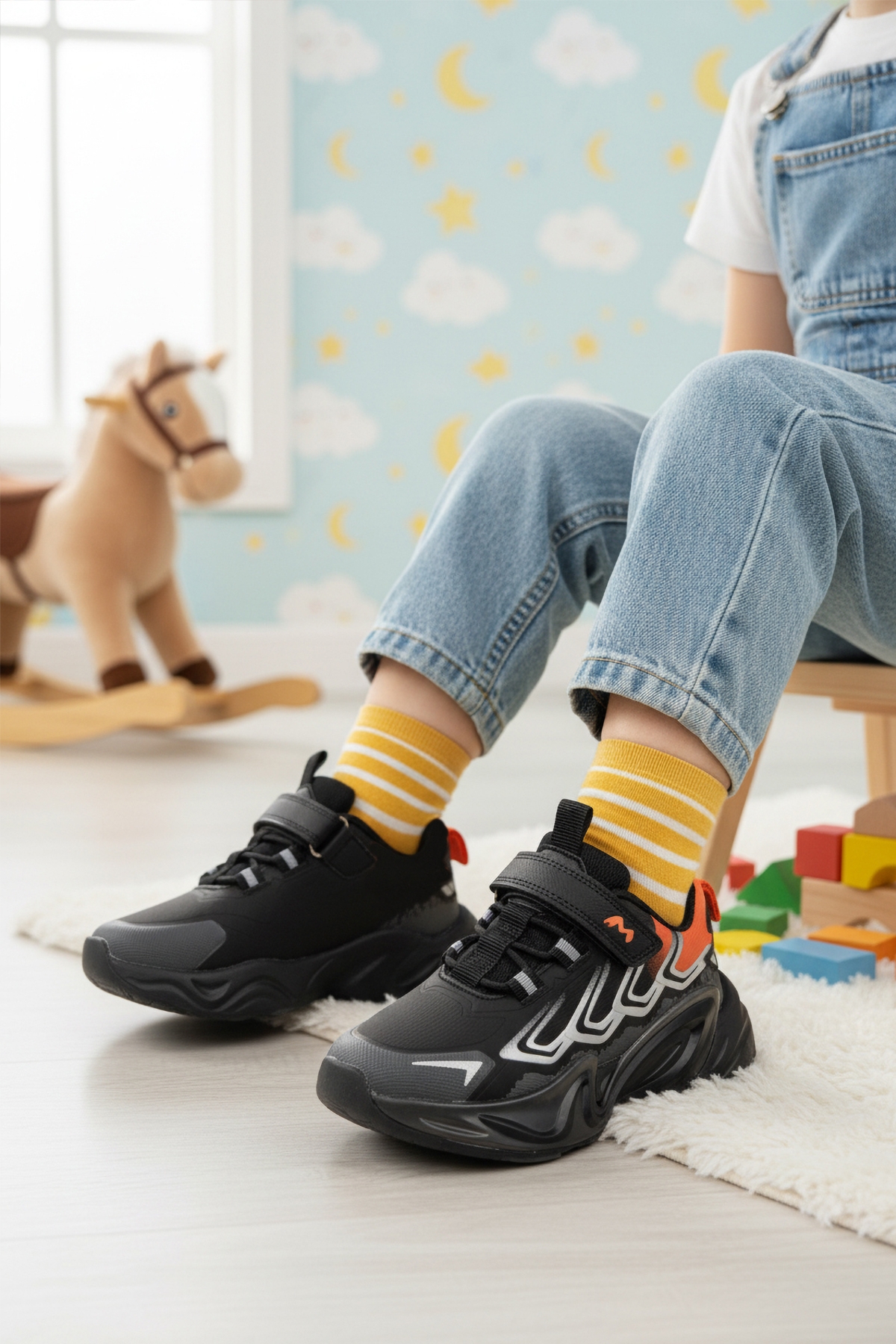 Marcokids Siyah Cırtlı Erkek Çocuk Spor Ayakkabı - Görsel 4