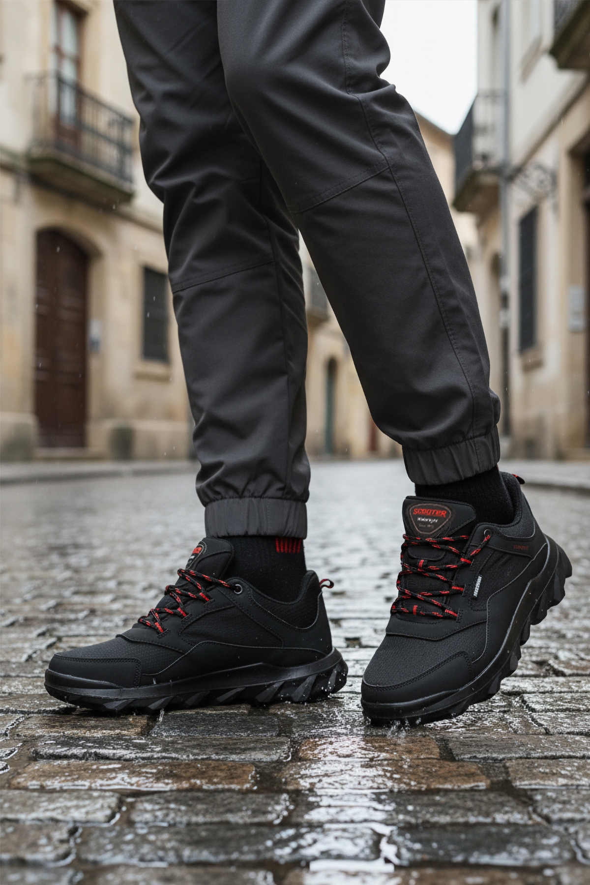 Scooter Scooter Siyah Kırmızı Su Geçirmez Erkek Outdoor Ayakkabı | Flo Siyah - 4. görsel
