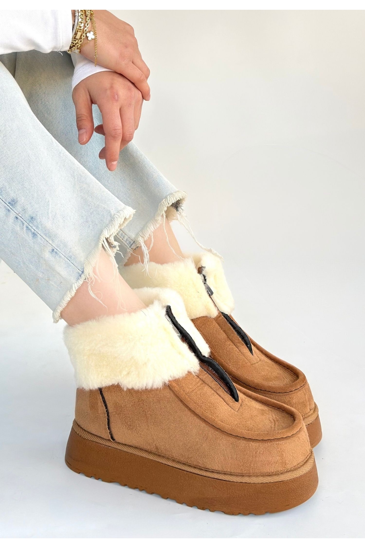 Taba Süet Kadın Düz Bot - Görsel 3