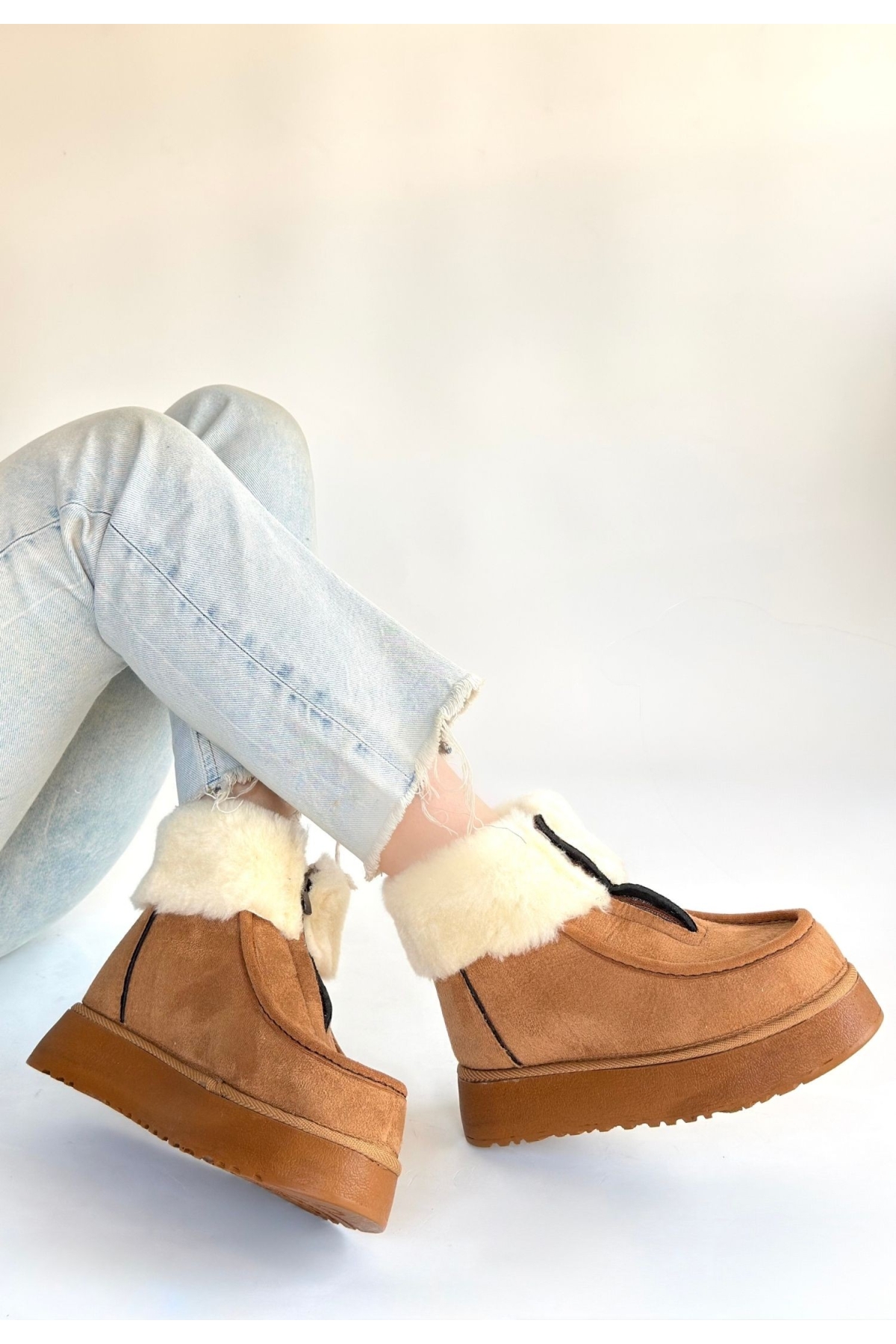 Taba Süet Kadın Düz Bot - Görsel 4