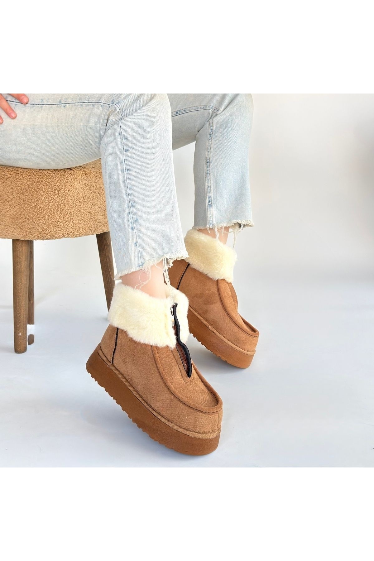 Taba Süet Kadın Düz Bot - Görsel 5