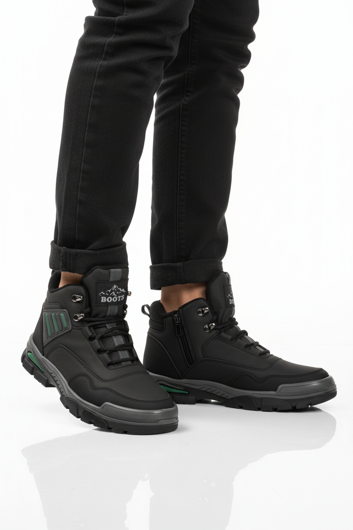 A Spor A Spor Aspor Siyah Yeşil Fermuarlı Unisex Outdoor Bot Outdoor Ayakkabı | Flo Siyah - 2. görsel