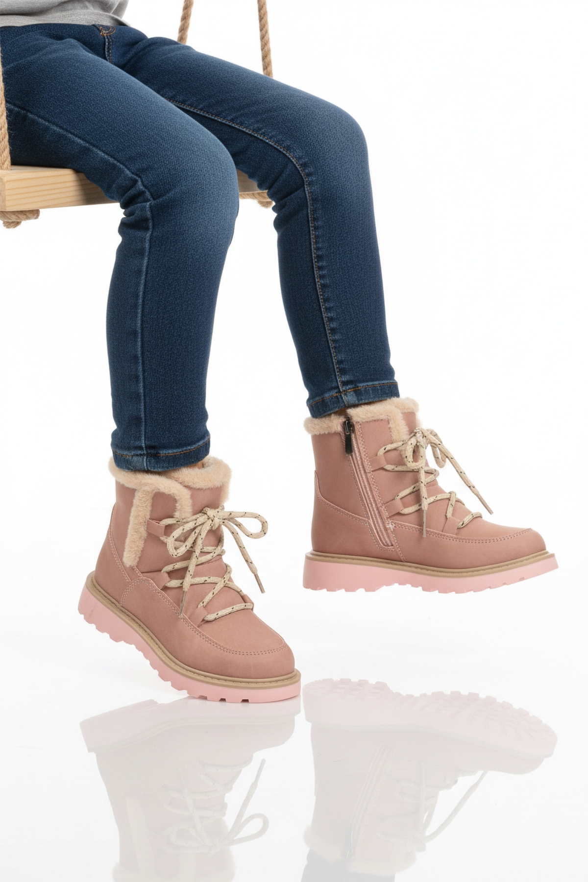 Pudra İçi Polarlı Kız Çocuk Düz Bot - Görsel 2