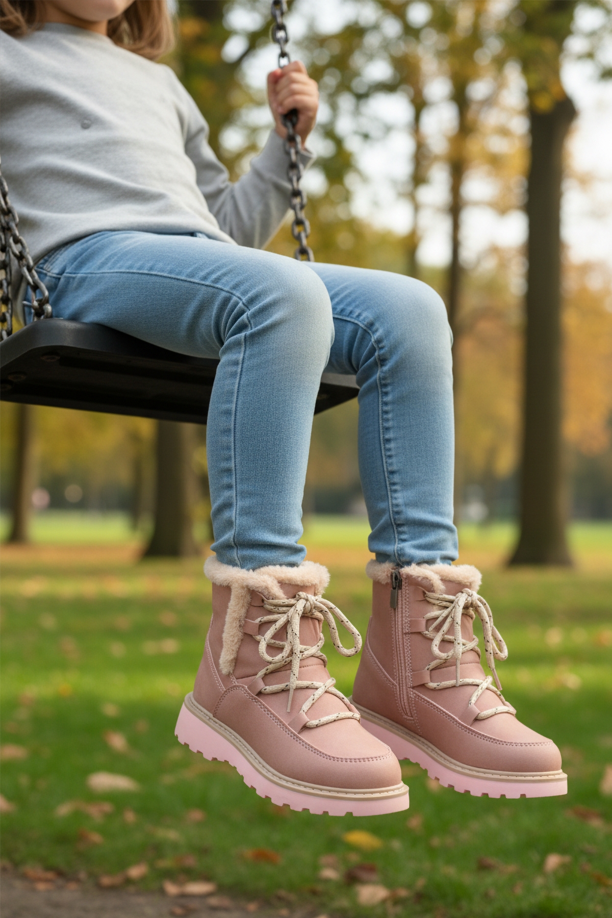 Pudra İçi Polarlı Kız Çocuk Düz Bot - Görsel 4