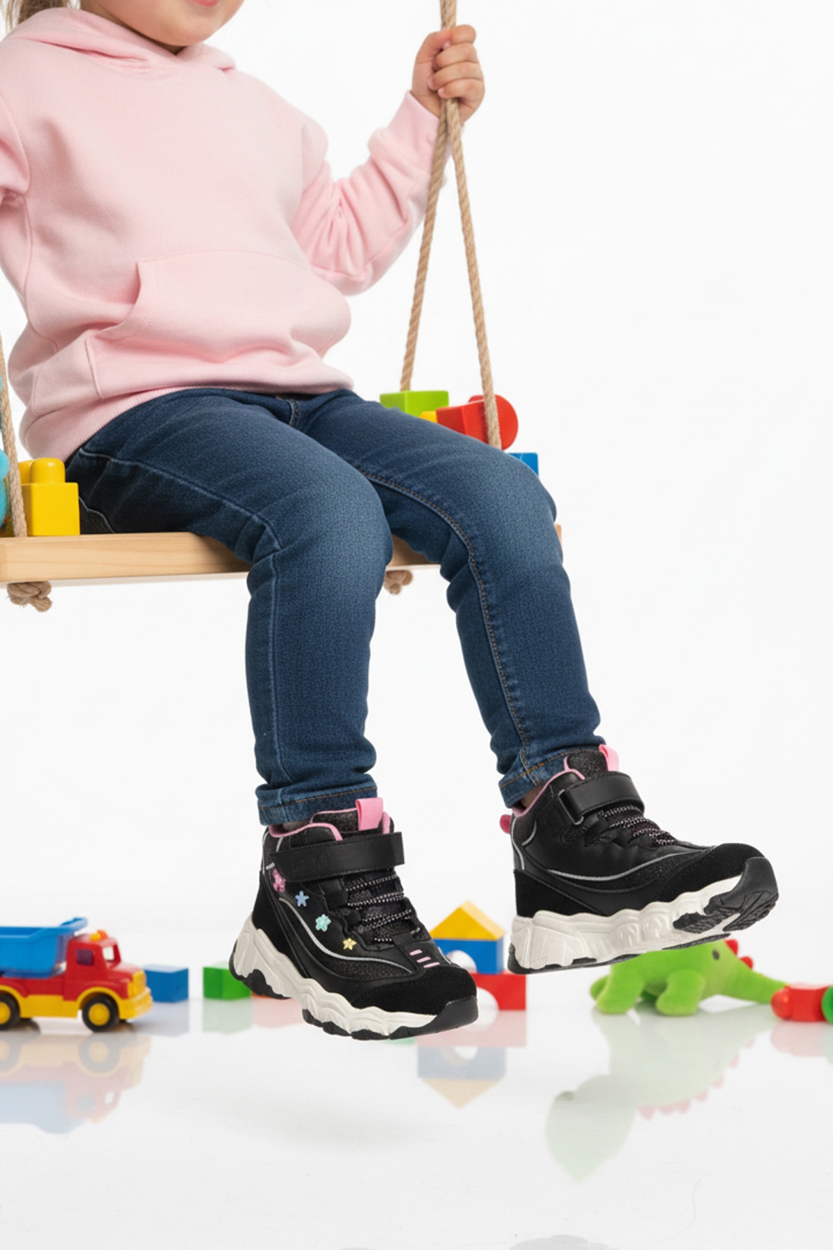 Cool Cool Siyah Cırtlı Desenli Kız Çocuk Hi Sneaker | Flo Siyah - 2. görsel