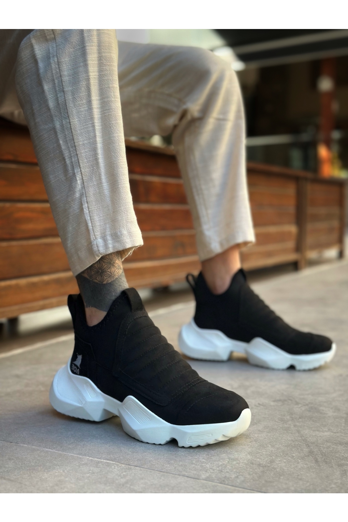 Pabucmarketi Pabucmarketi Çok Renkli Bağcıksız Erkek Spor Bot SİYAH SÜET (BEYAZ TABAN) | Flo Çok Renkli - 3. görsel