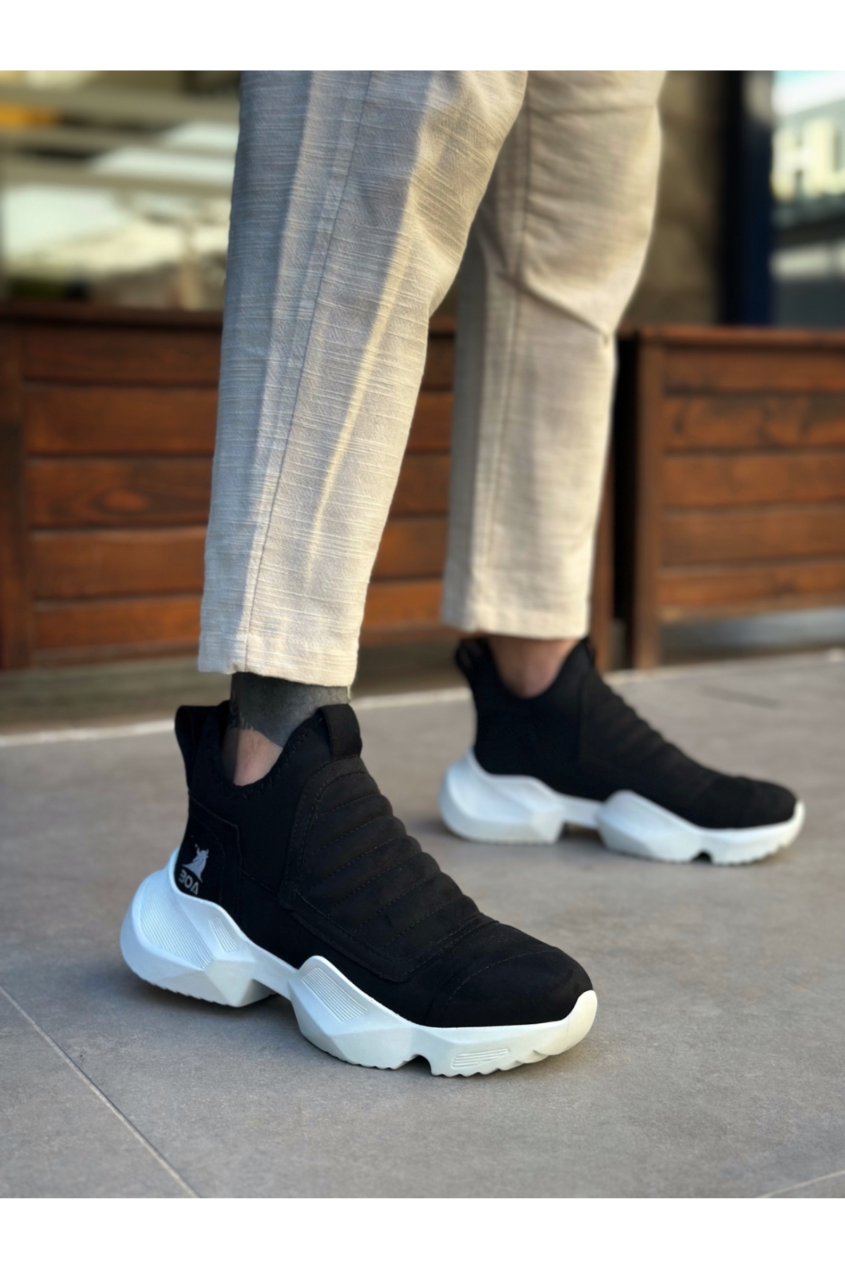 Pabucmarketi Pabucmarketi Çok Renkli Bağcıksız Erkek Spor Bot SİYAH SÜET (BEYAZ TABAN) | Flo Çok Renkli - 4. görsel