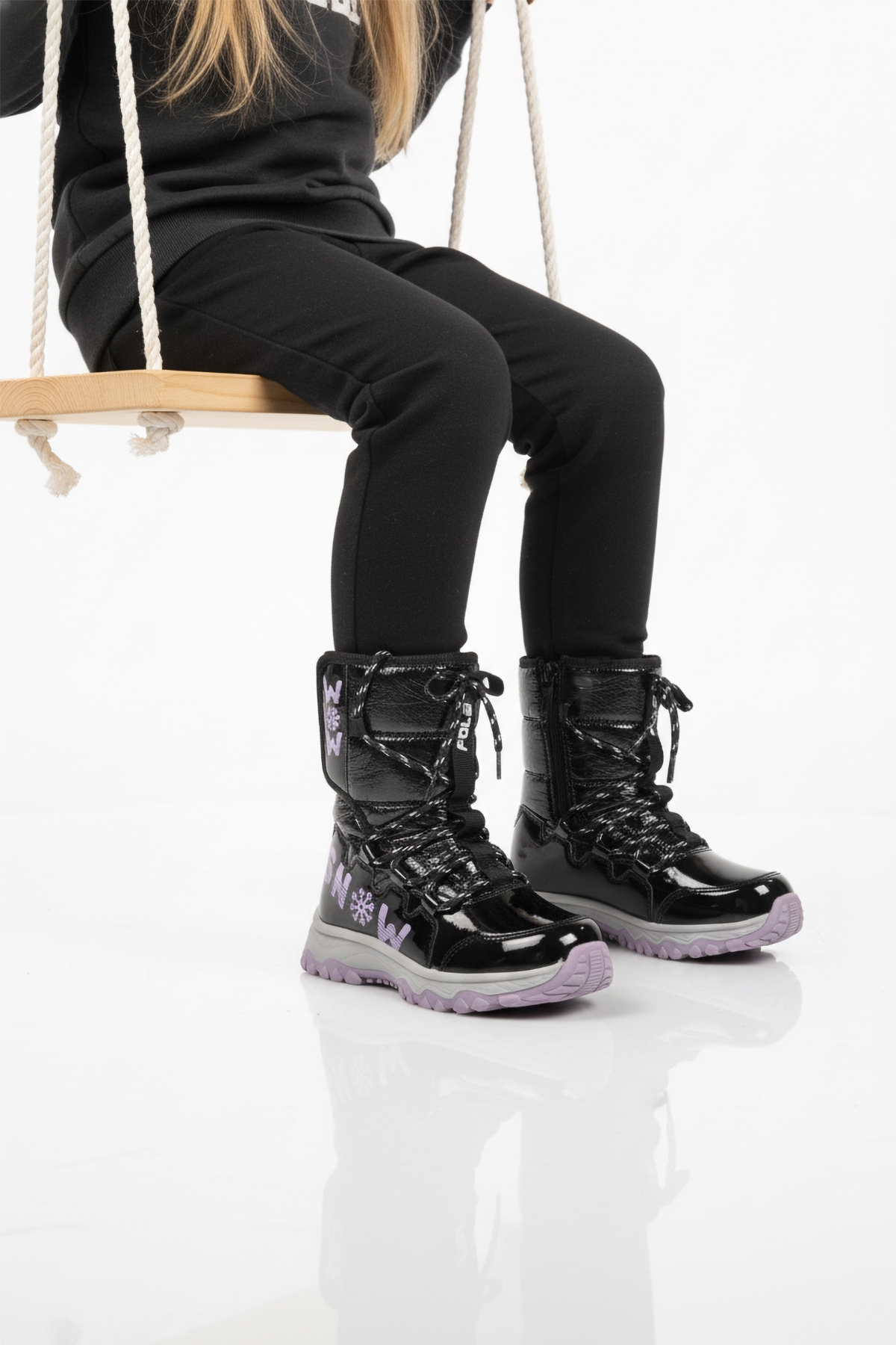 Aspor Siyah Lila İçi Polarlı Kız Çocuk Kar Botu - Görsel 2