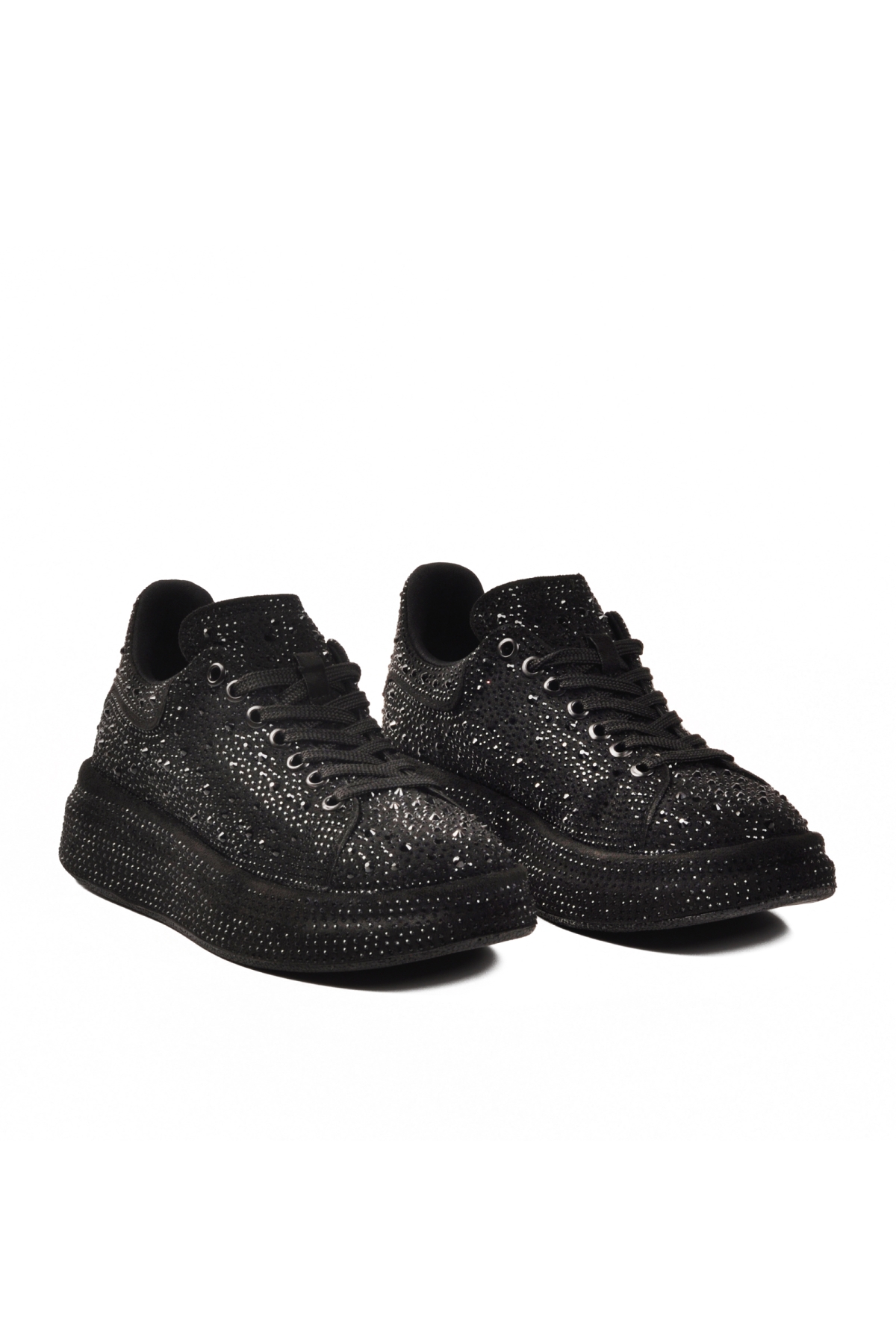 Ayakmod Ayakmod 989118-01 Taşlı Bağcıklı Siyah Kadın Sneaker | Flo Siyah - 4. görsel