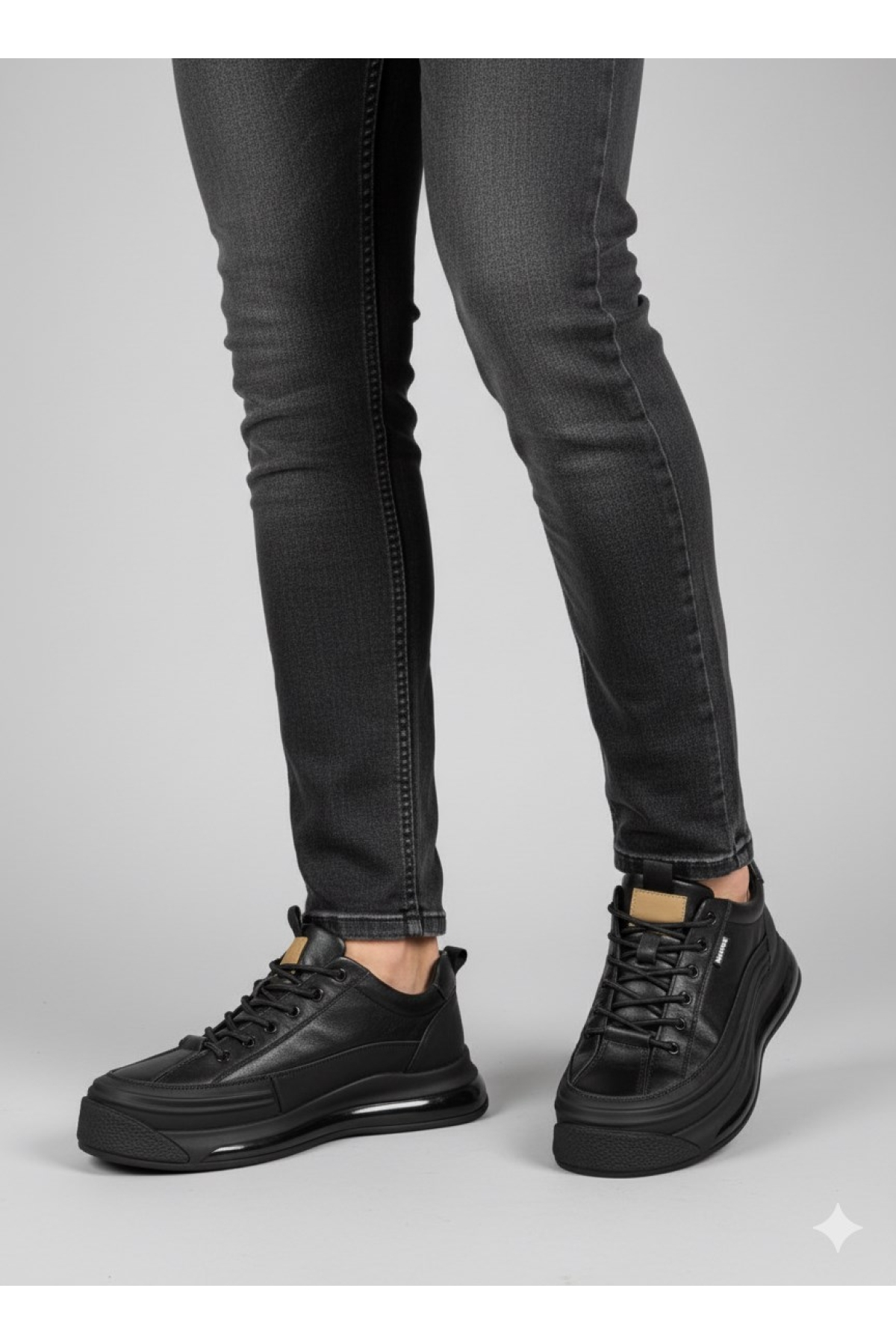 Marcomen Marcomen Siyah Lastik Bağlı Hava Köpük Düz Taban Hakiki Deri Erkek Sneaker Ayakkabı 22114 Casual Ayakkabı | Flo Siyah - 2. görsel