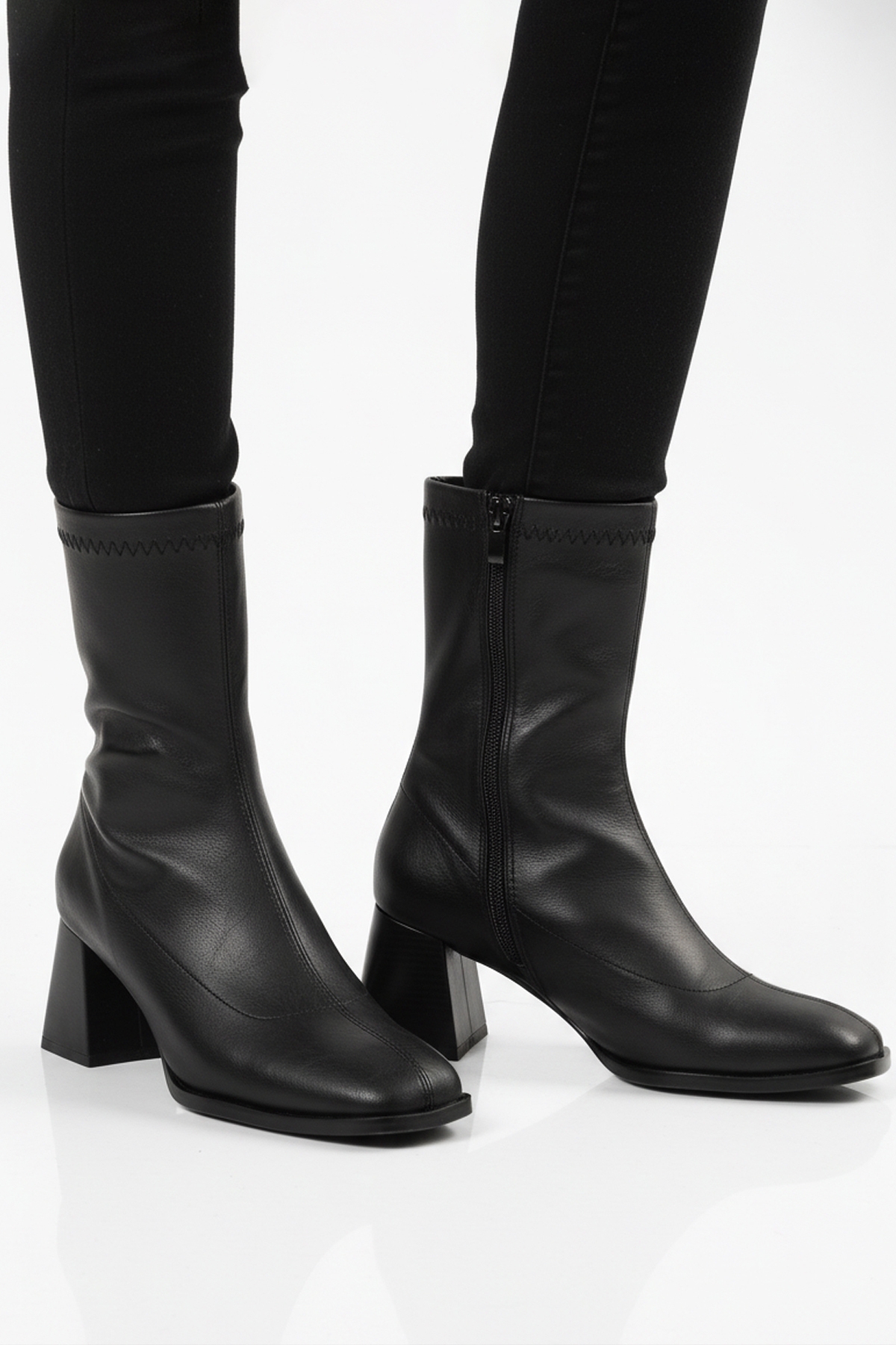 Siyah Polarlı Fermuarlı Streç Kadın Topuklu Bot 2615 Z - Görsel 2
