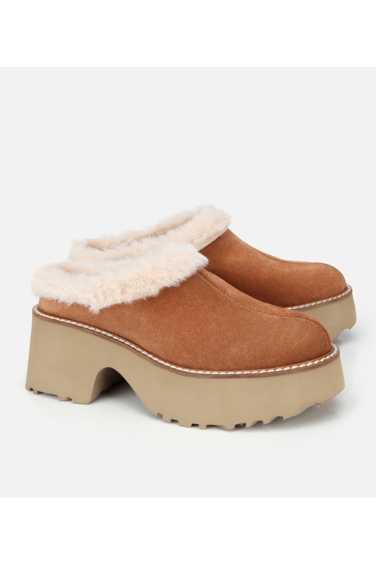 Hotiç Hotiç Kadın Süet Deri Taba Kürk Detaylı Kalın Tabanlı Terlik Sandalet & Terlik | Flo Taba - 4. görsel