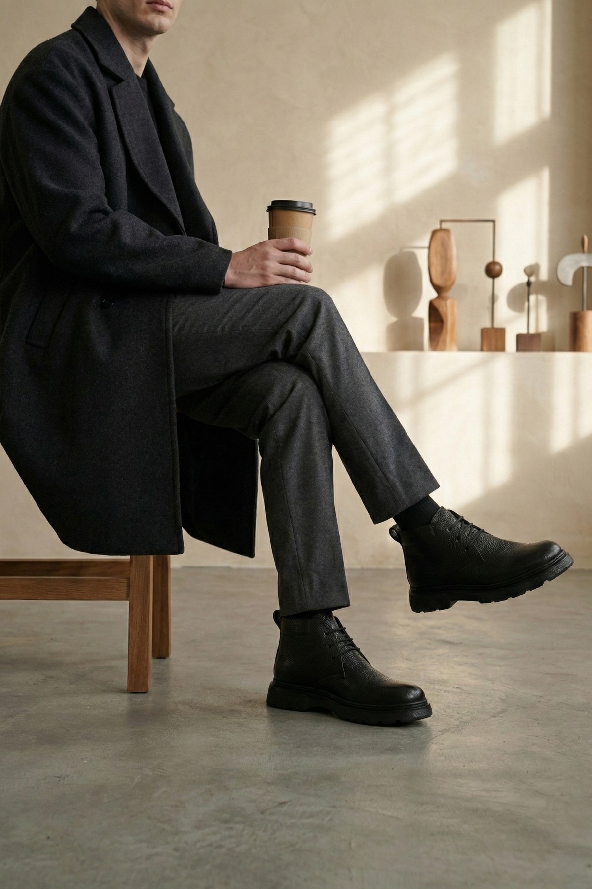 Muggo Muggo Siyah HENRY Garantili Bağcıklı Hakiki Deri Rahat Taban Erkek Chelsea Bot | Flo Siyah - 7. görsel