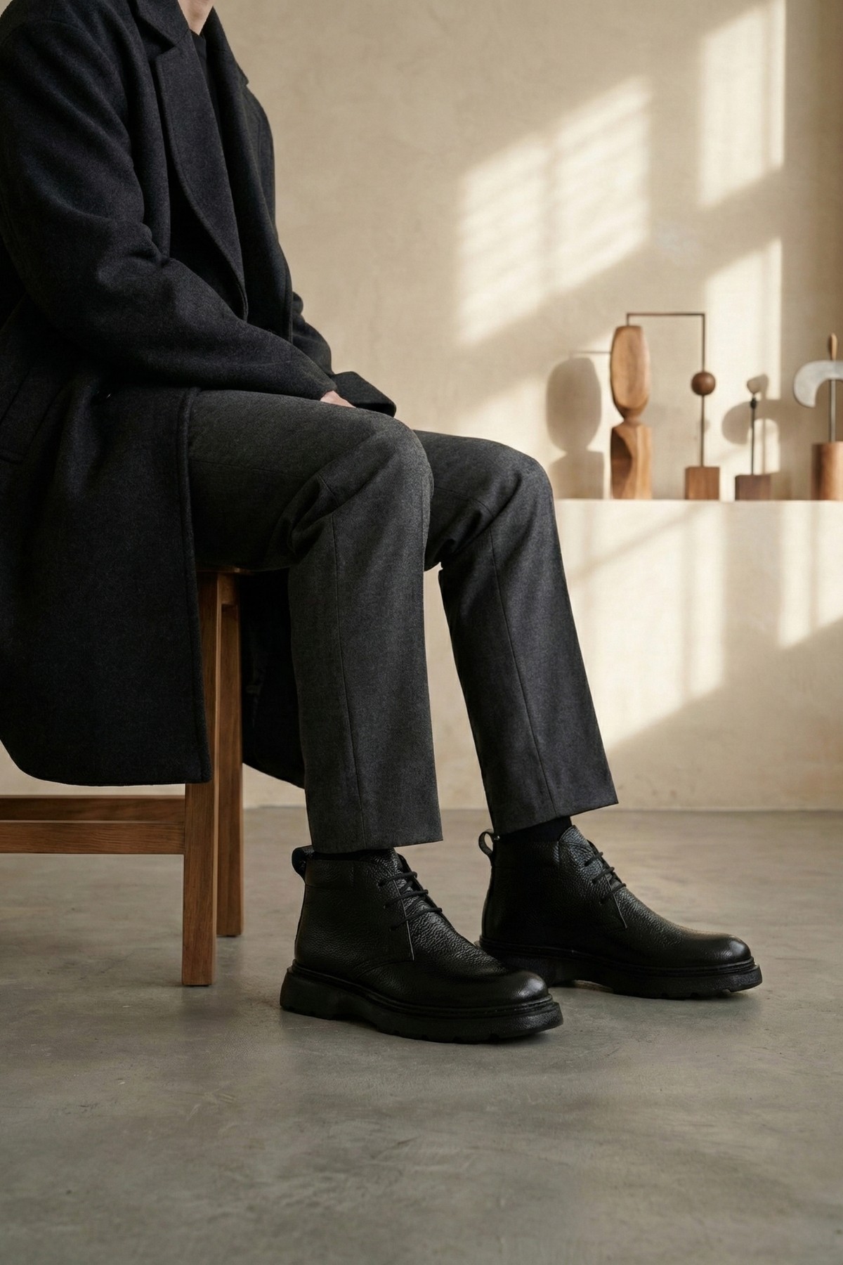 Muggo Muggo Siyah HENRY Garantili Bağcıklı Hakiki Deri Rahat Taban Erkek Chelsea Bot | Flo Siyah - 9. görsel