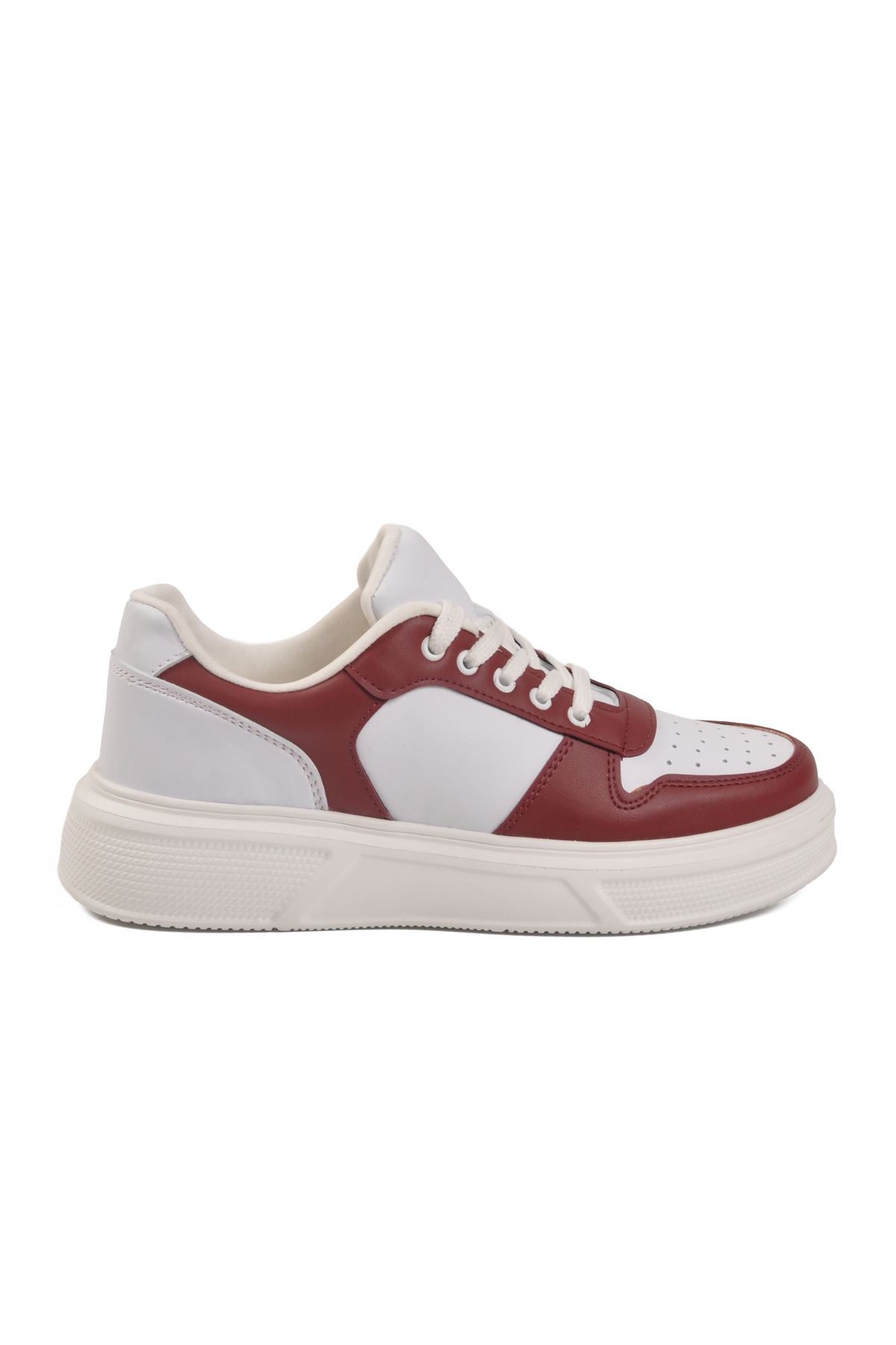 Ayakmod Ayakmod Beyaz Bordo Bağcıklı Cilt Hafif Unisex Sneaker Aper 049 G | Flo Bordo - 3. görsel