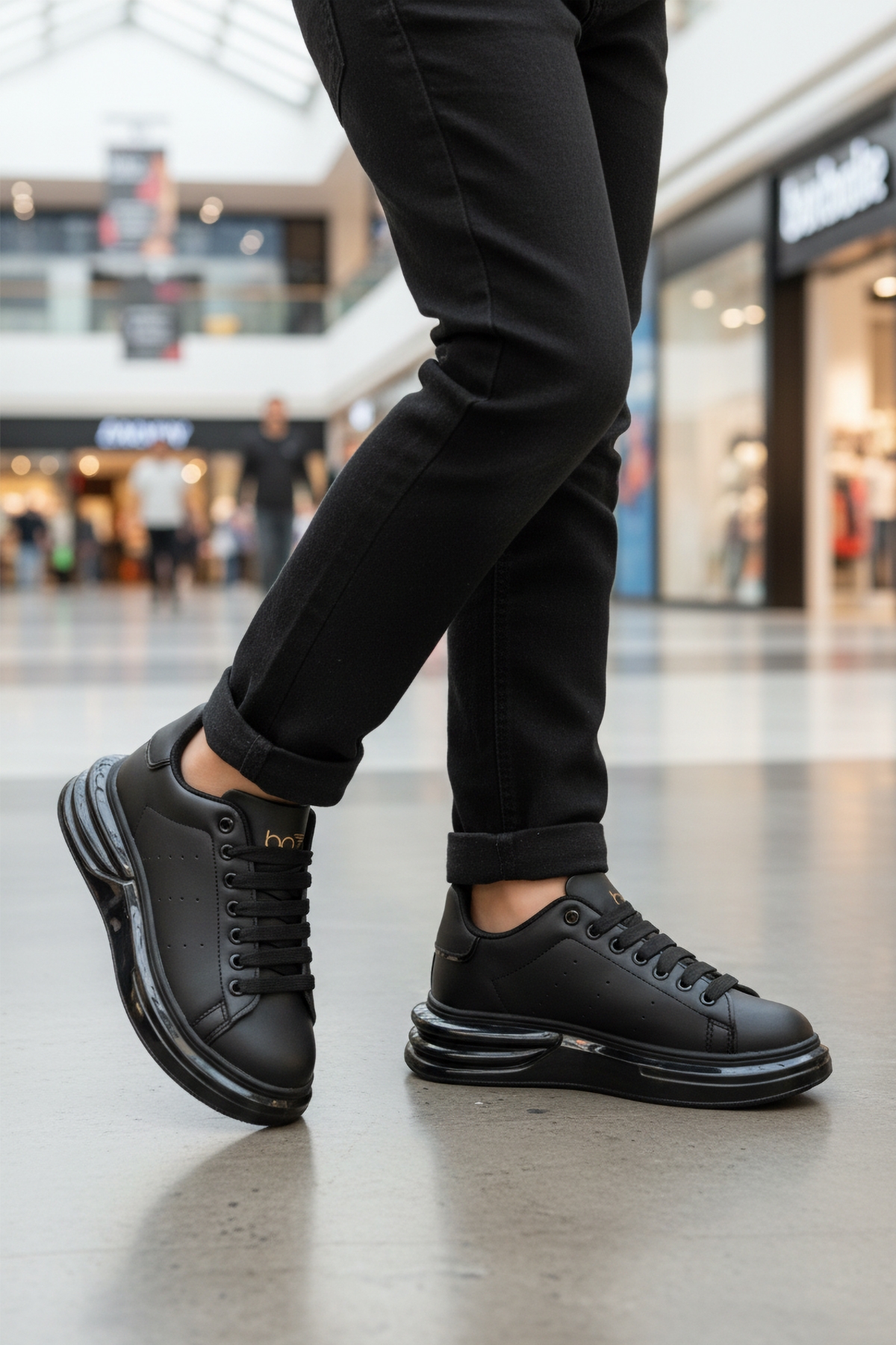 Siyah Bağcıklı Cilt Hafifi Unisex Sneaker 628 G - Görsel 4