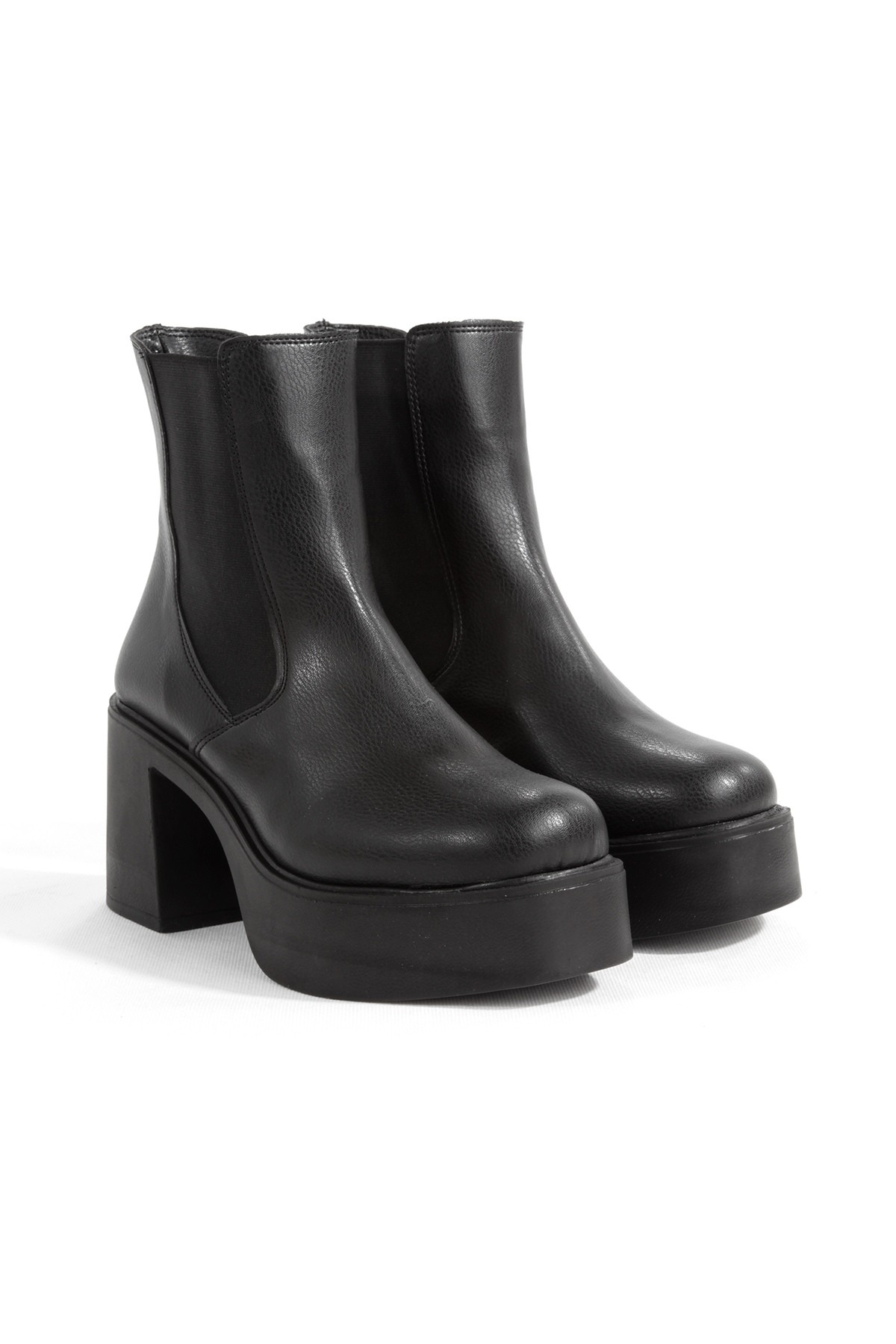 Modabuymuş Modabuymuş Siyah Yüksek Platform Topuklu Bot Fermuarsız Lastikli Bot Lancez Flo'da! Siyah - 2. görsel