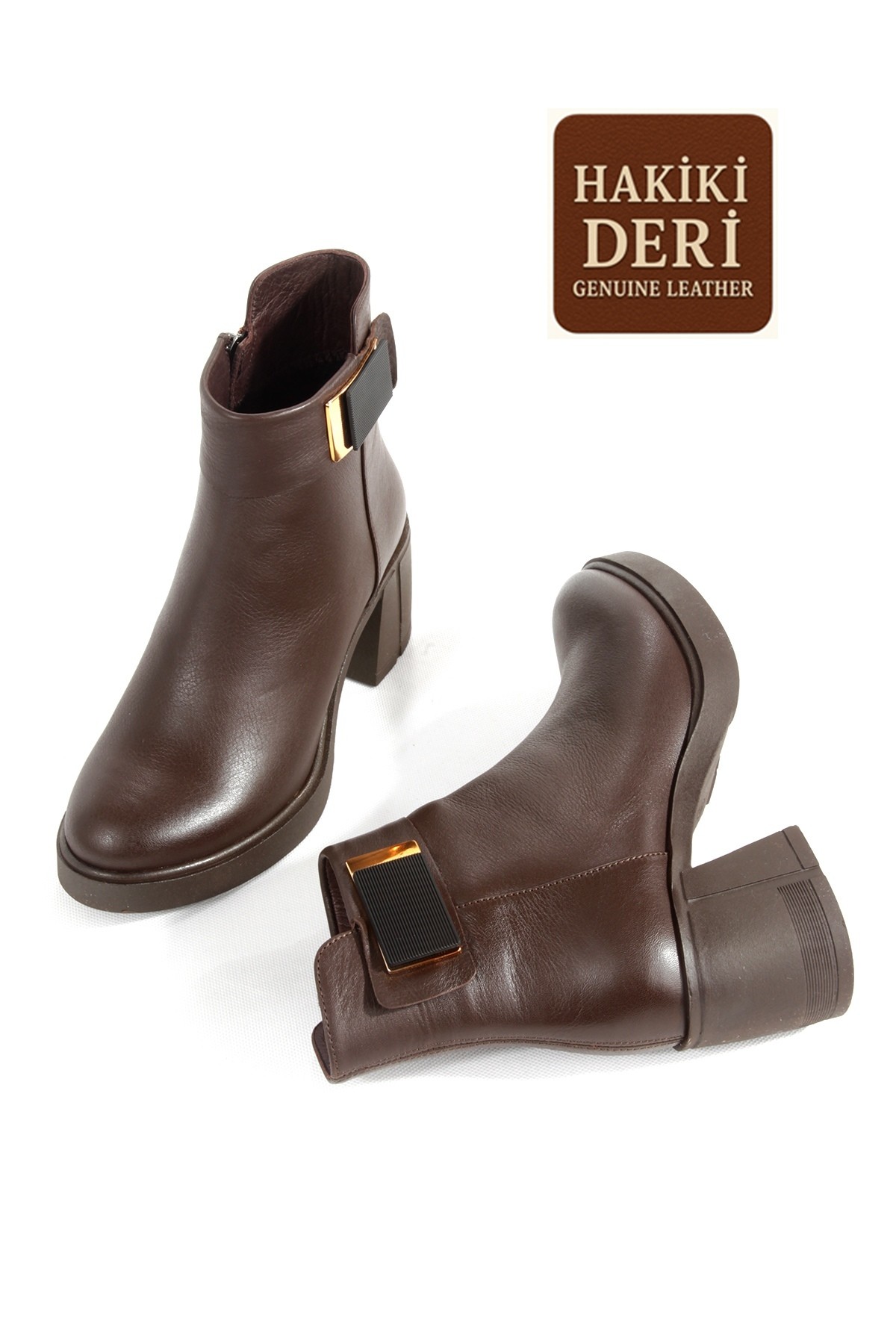 Modabuymuş Modabuymuş Kahverengi Koyu Kahve Rengi Hakiki Deri Kalın Topuklu Günlük Kadın Bot Sun44 Flo'da! Kahverengi - 5. görsel