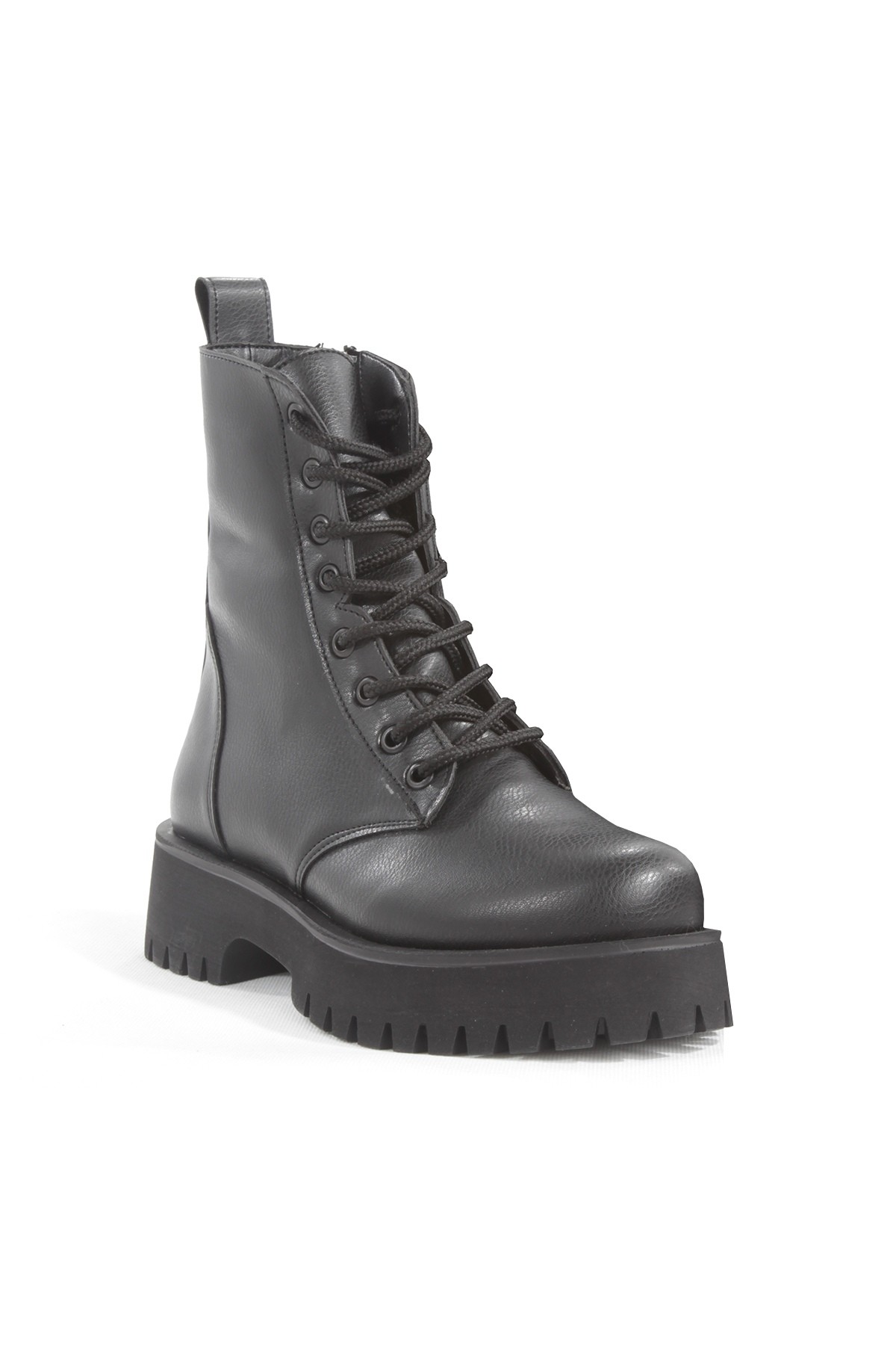 Modabuymuş Modabuymuş Siyah Kalın Taban Çok Hafif Postal Bağcıklı Kadın Bot WARPOS Flo'da! Siyah - 5. görsel