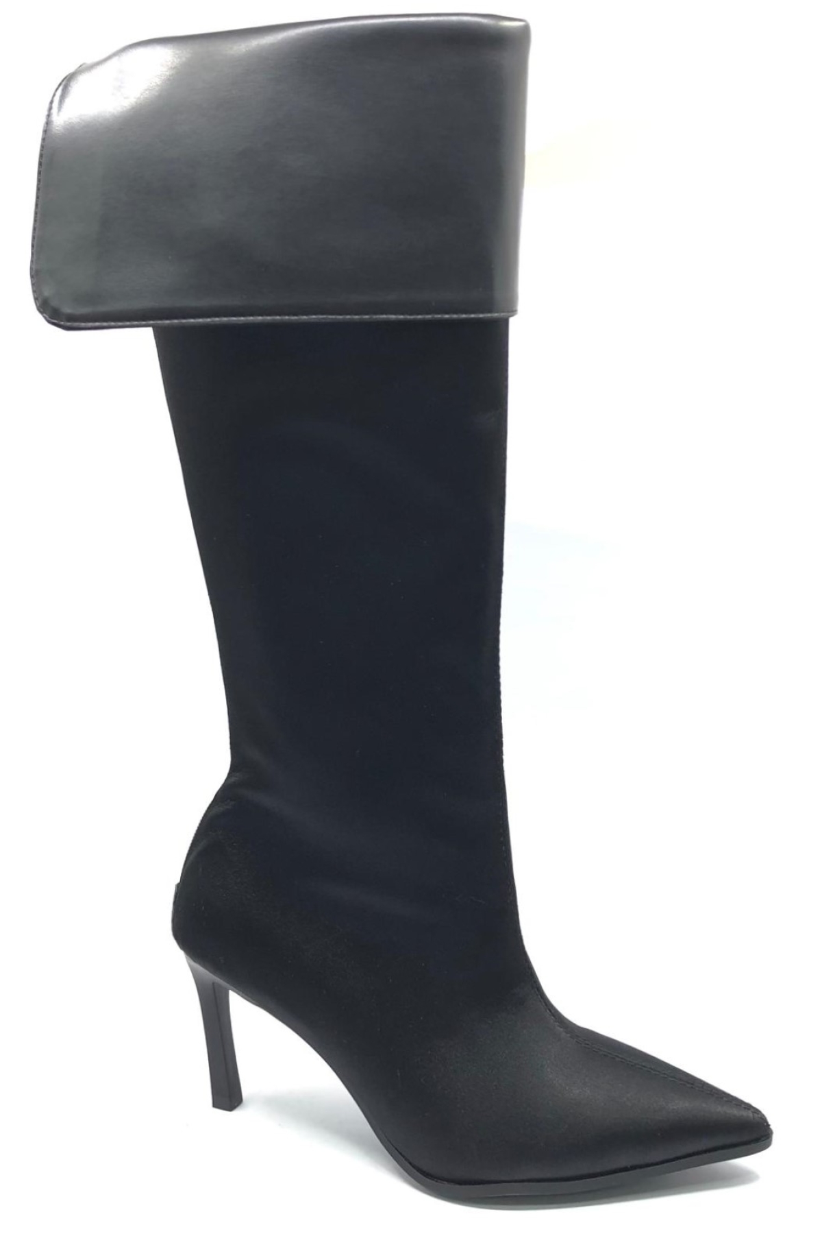 Kocamanlar Kocamanlar Siyah Feles İnce Topuklu Saten Katlamalı Arkadan Fermuarlı Sivri Burun Kadın Çizme Bot | Flo Siyah - 2. görsel