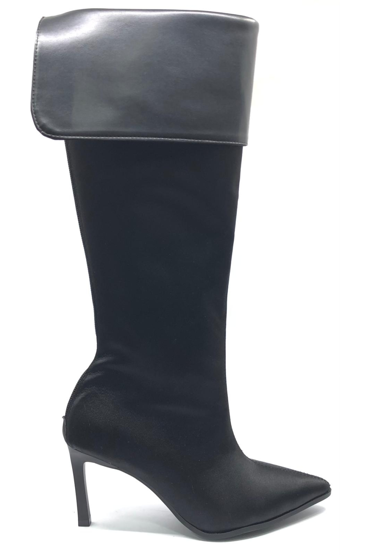 Kocamanlar Kocamanlar Siyah Feles İnce Topuklu Saten Katlamalı Arkadan Fermuarlı Sivri Burun Kadın Çizme Bot | Flo Siyah - 3. görsel