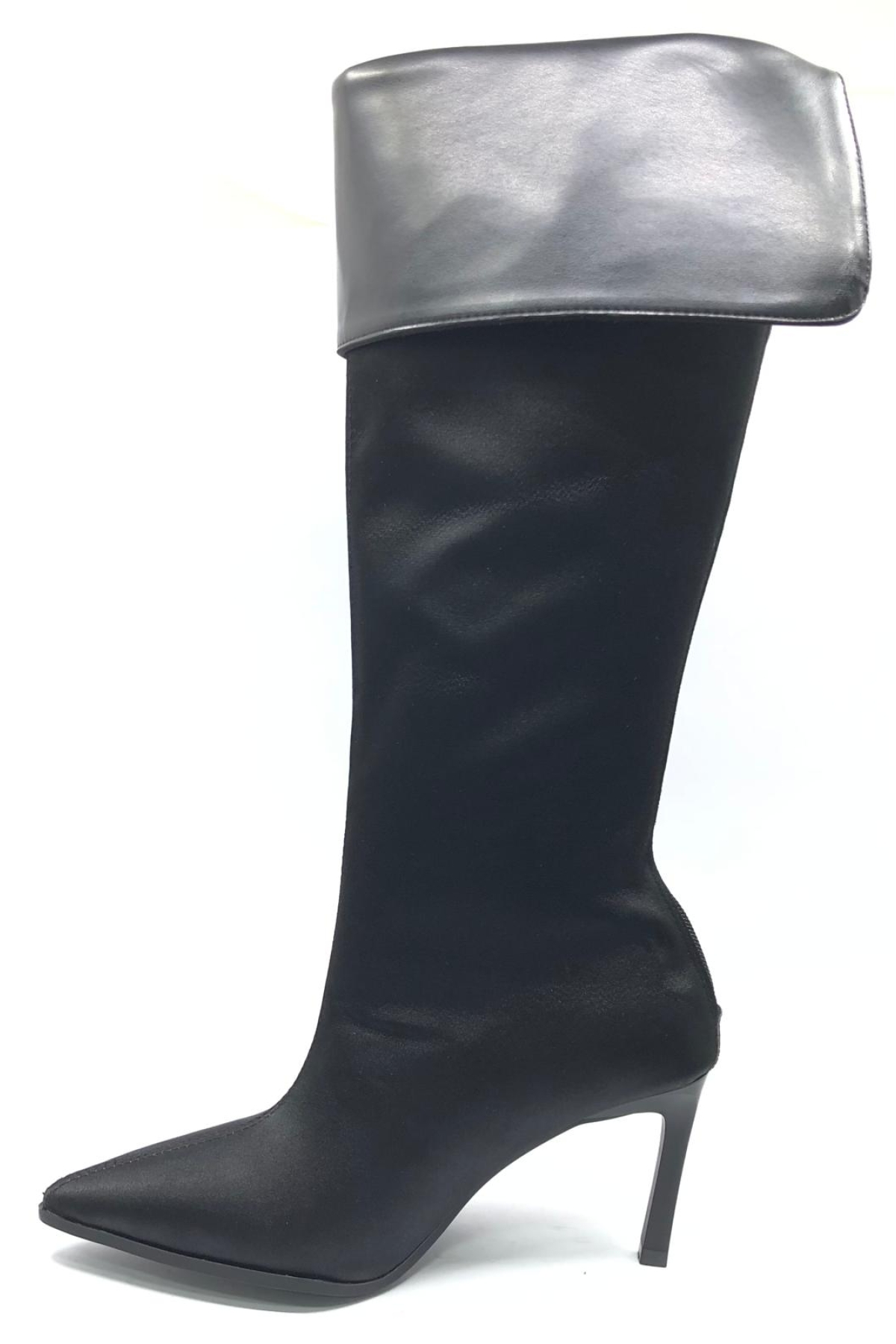 Kocamanlar Kocamanlar Siyah Feles İnce Topuklu Saten Katlamalı Arkadan Fermuarlı Sivri Burun Kadın Çizme Bot | Flo Siyah - 4. görsel