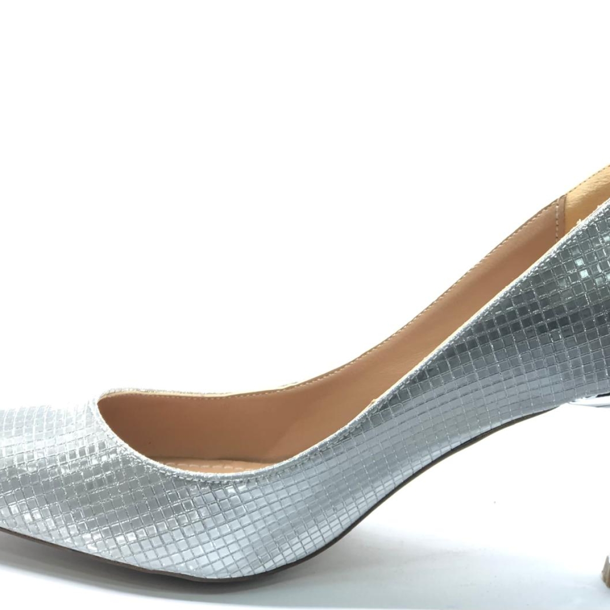 Feles 7 Cm Ayna Topuk Poti Kare Desen Stiletto Kadın Ayakkabı - Görsel 4