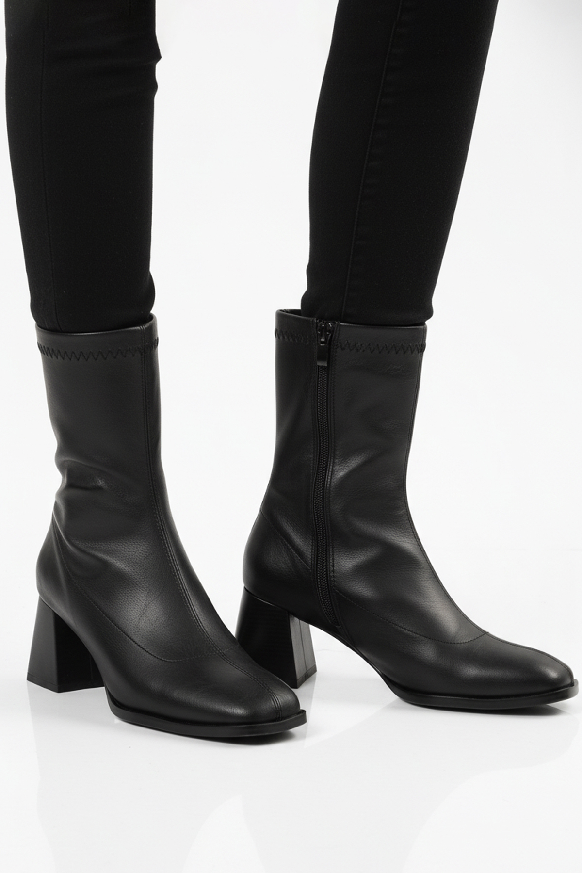 Ayakmod Ayakmod 2615 Polarlı Fermuarlı Streç Siyah Kadın Topuklu Bot | Flo Siyah - 3. görsel