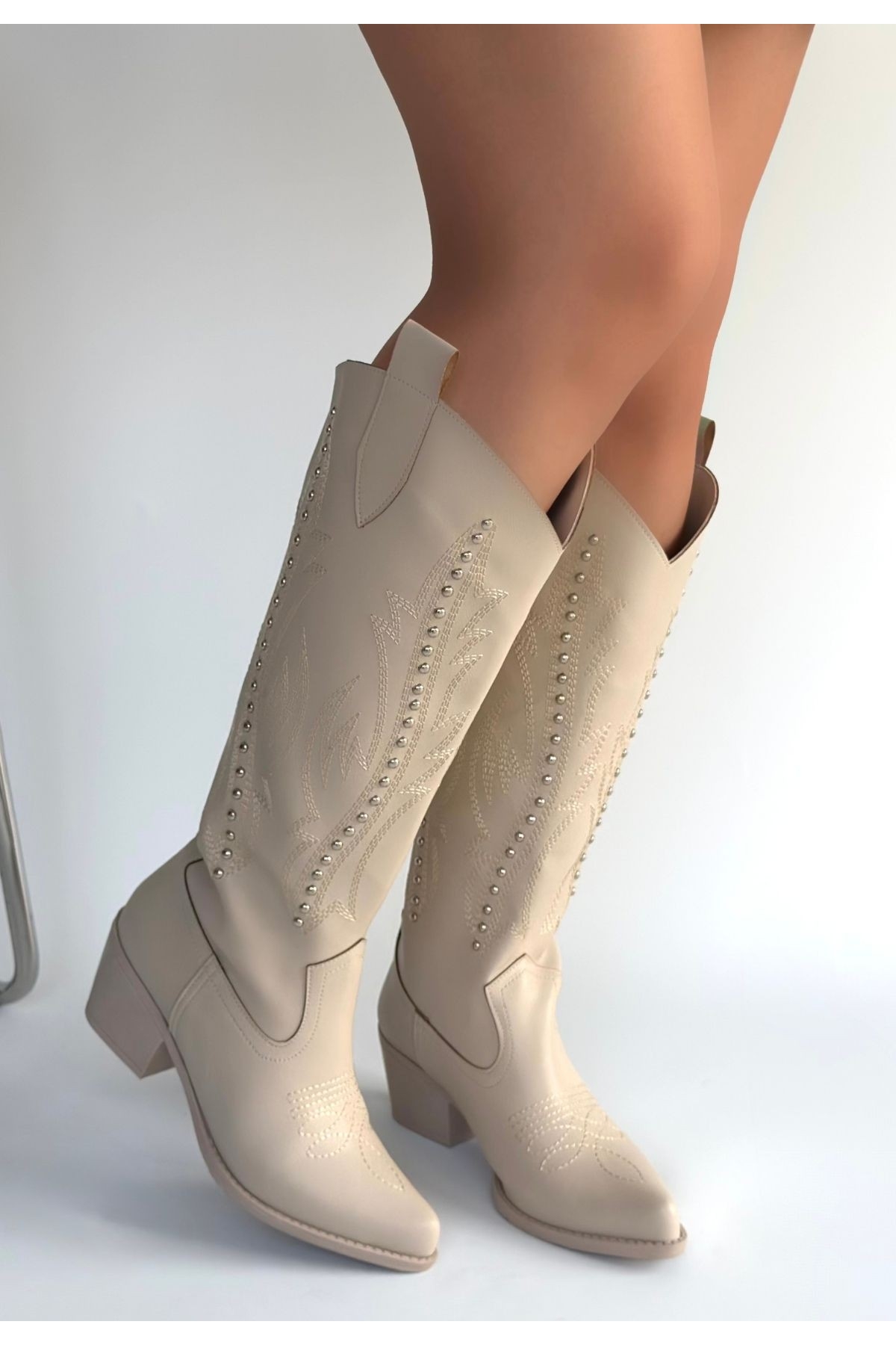 Pabucmarketi Pabucmarketi Bej Kadın Topuklu Çizme Bot | Flo Bej - 4. görsel
