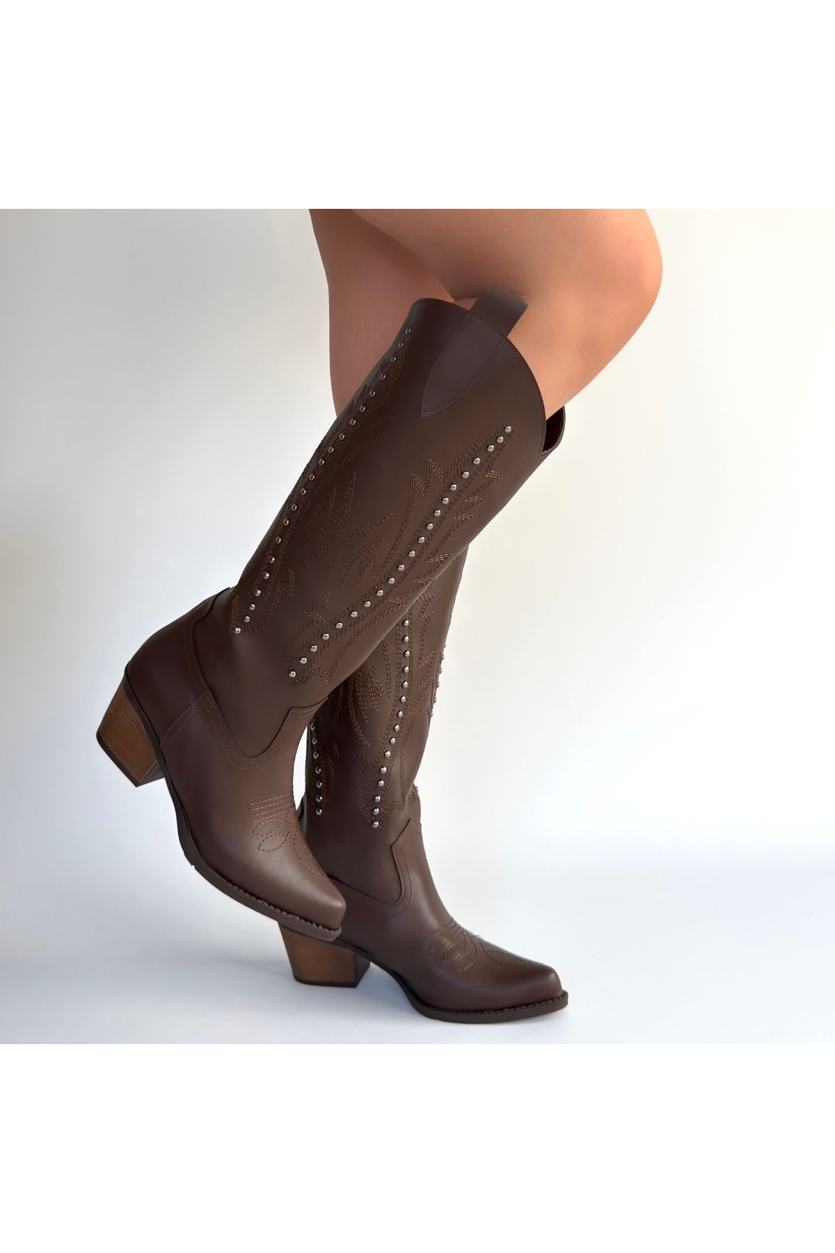 Acı Kahve Kadın Topuklu Çizme - Görsel 5