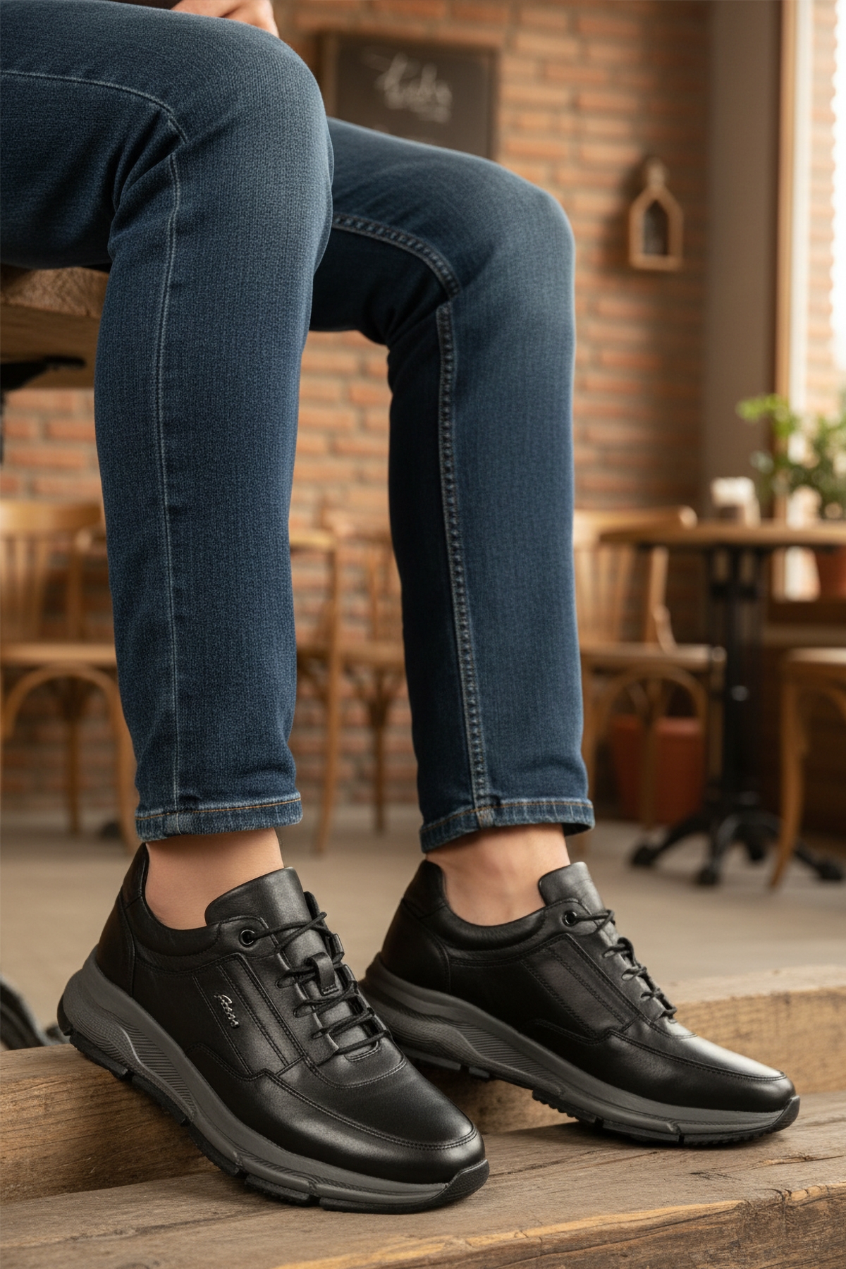 Siyah Hakiki Deri Erkek Casual Ayakkabı - Görsel 4