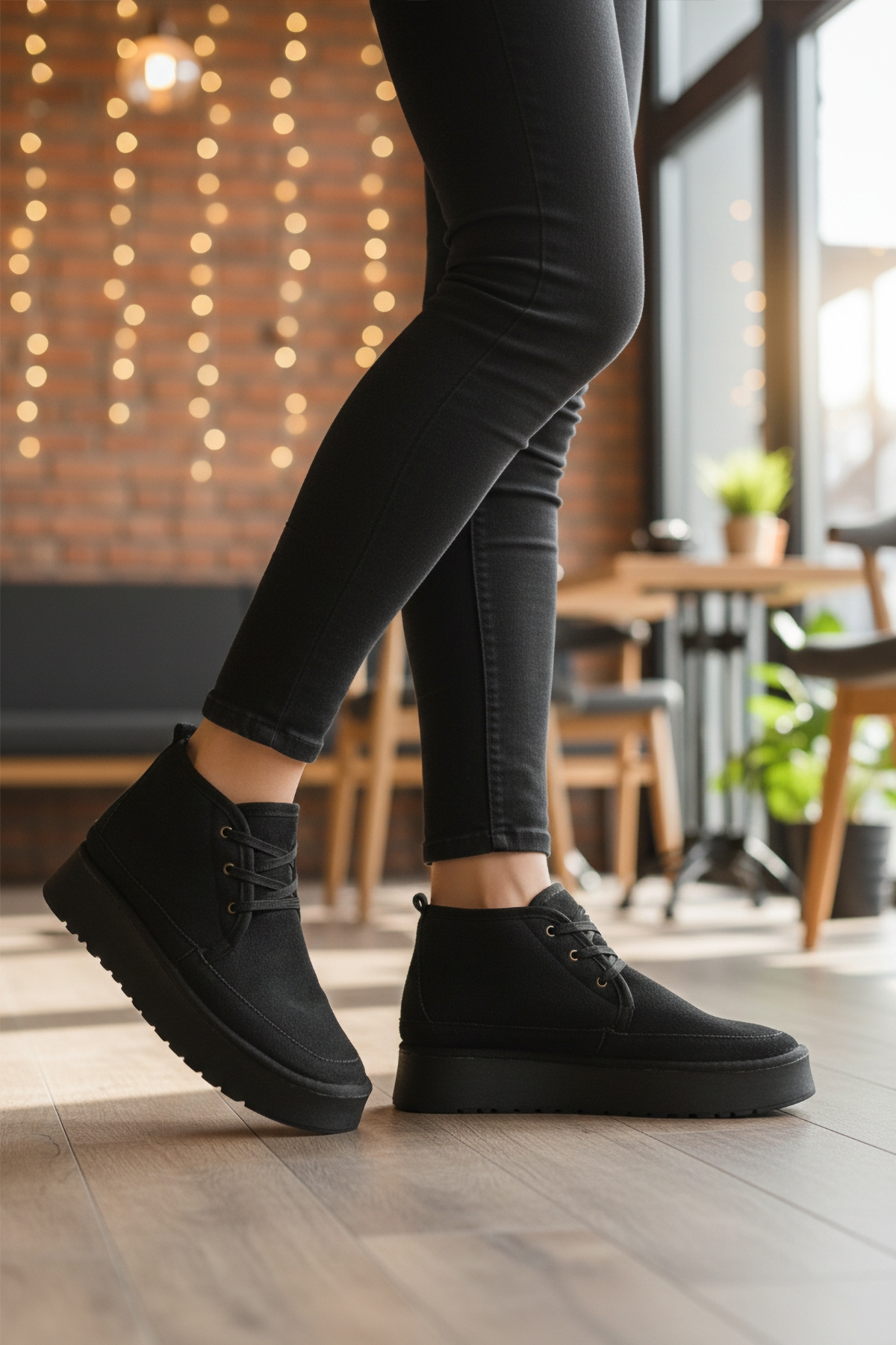 Aspor Siyah İçi Kürklü Bağcıklı Kadın Düz Bot - Görsel 4