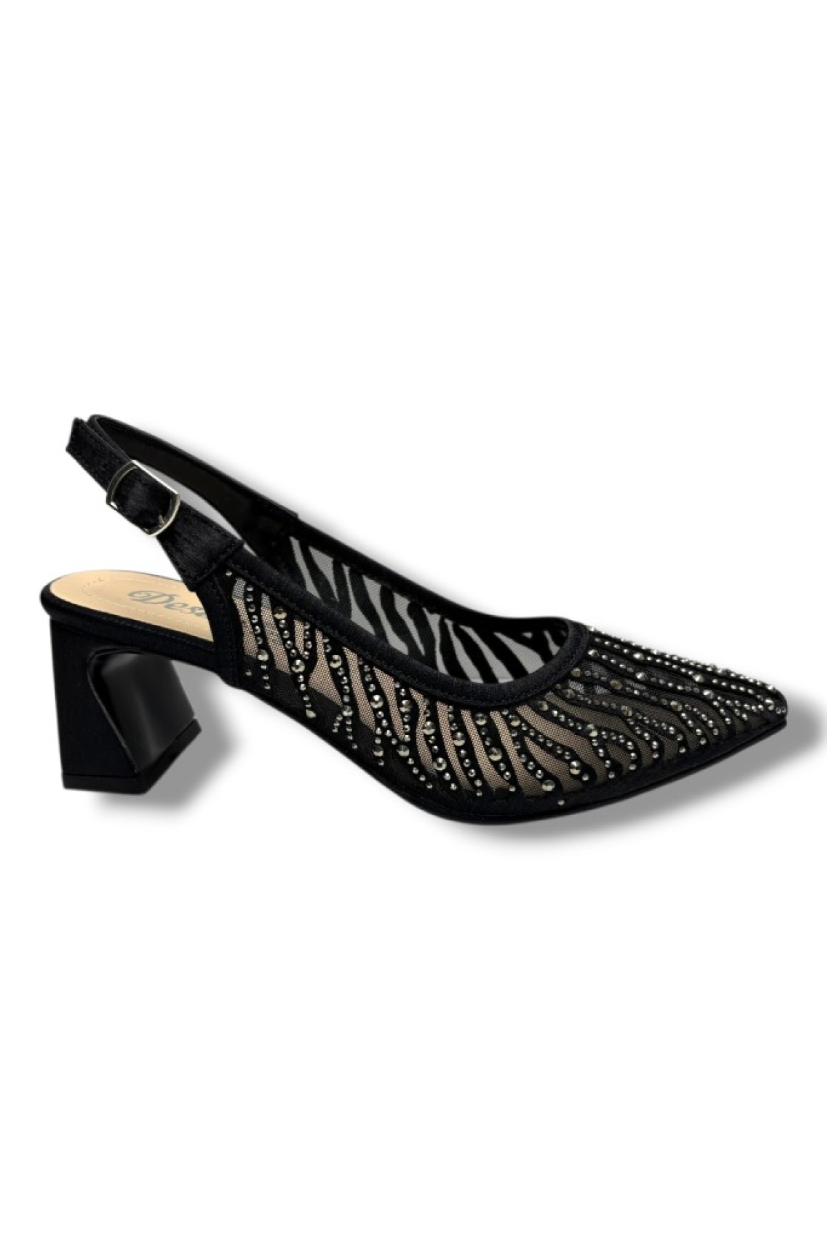 Desire Shose Desire Shose Siyah Desire 343-26 Saten Simli Taşlı Kısa Kalın Topuk Kadın Abiye Ayakkabı 6,5cm | Flo Siyah - 3. görsel