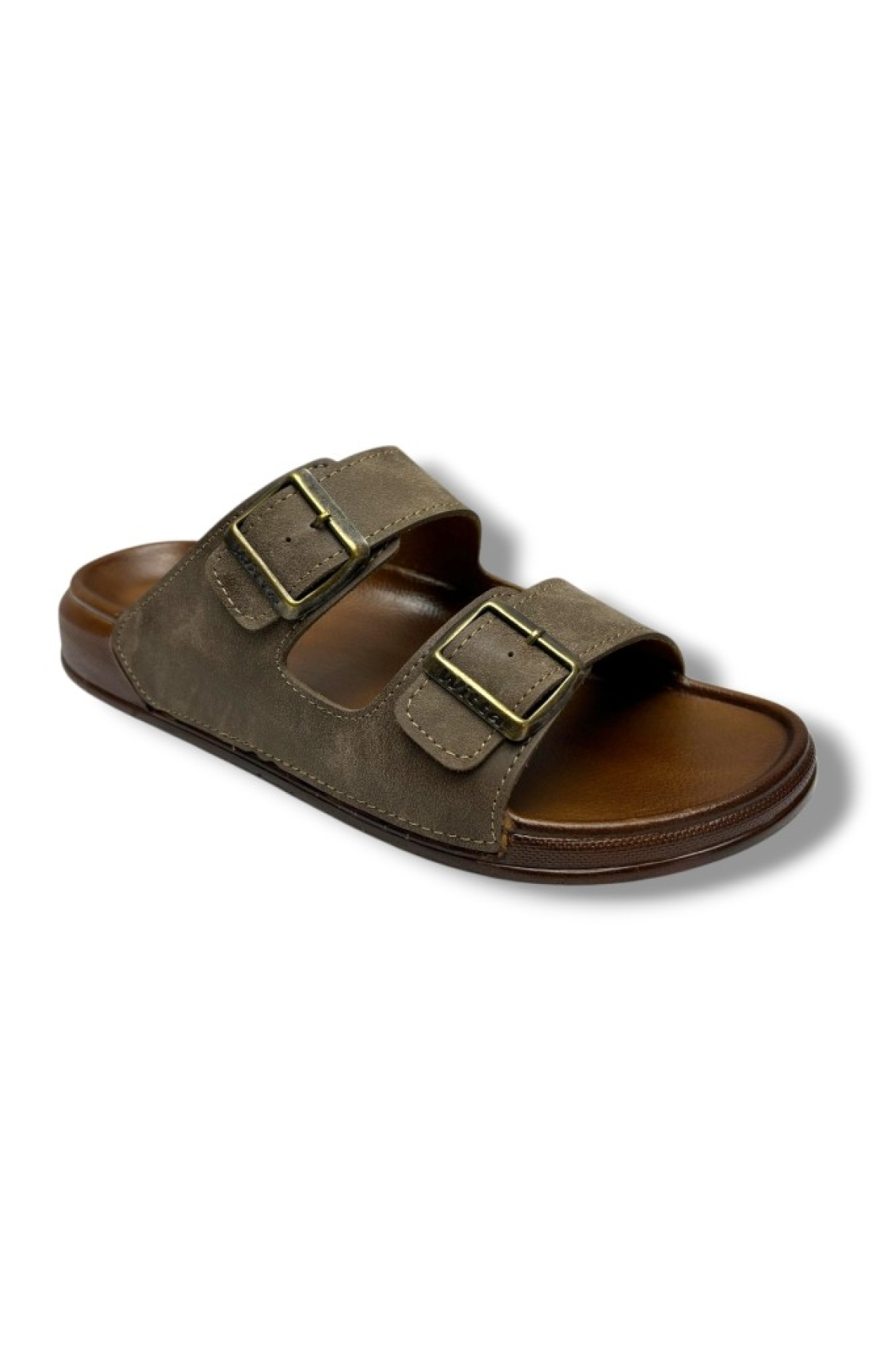54201-26 Deri Çift Bant Anatomik Erkek Terlik - Görsel 2