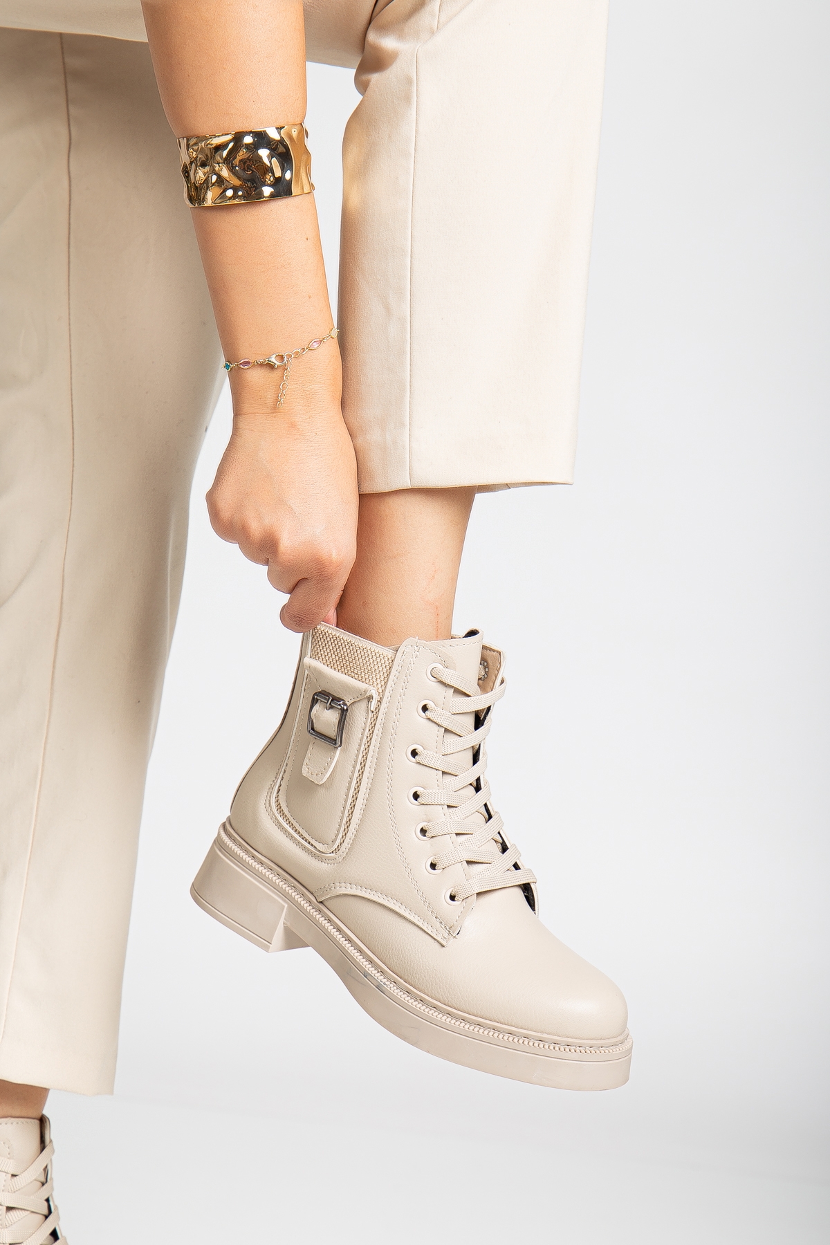 Daxtors Daxtors Bej D1780 Soğuk Geçirmez Kışlık Kadın Bot &amp; Bootie | Flo Bej - 4. görsel