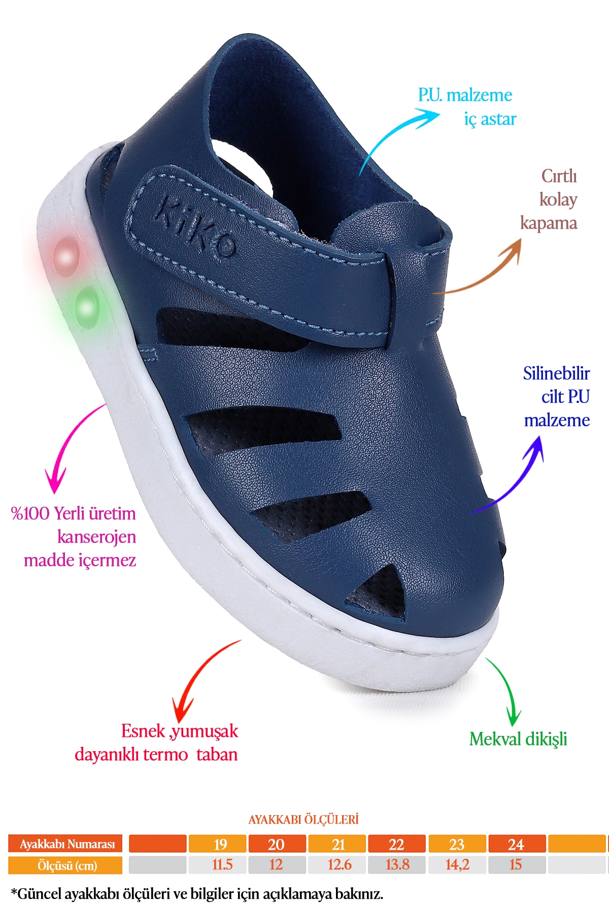 Kiko Kids Kiko Kids Limba Işıklı Cırtlı Erkek Bebek Sandalet Lacivert Sandalet & Terlik | Flo Lacivert - 3. görsel