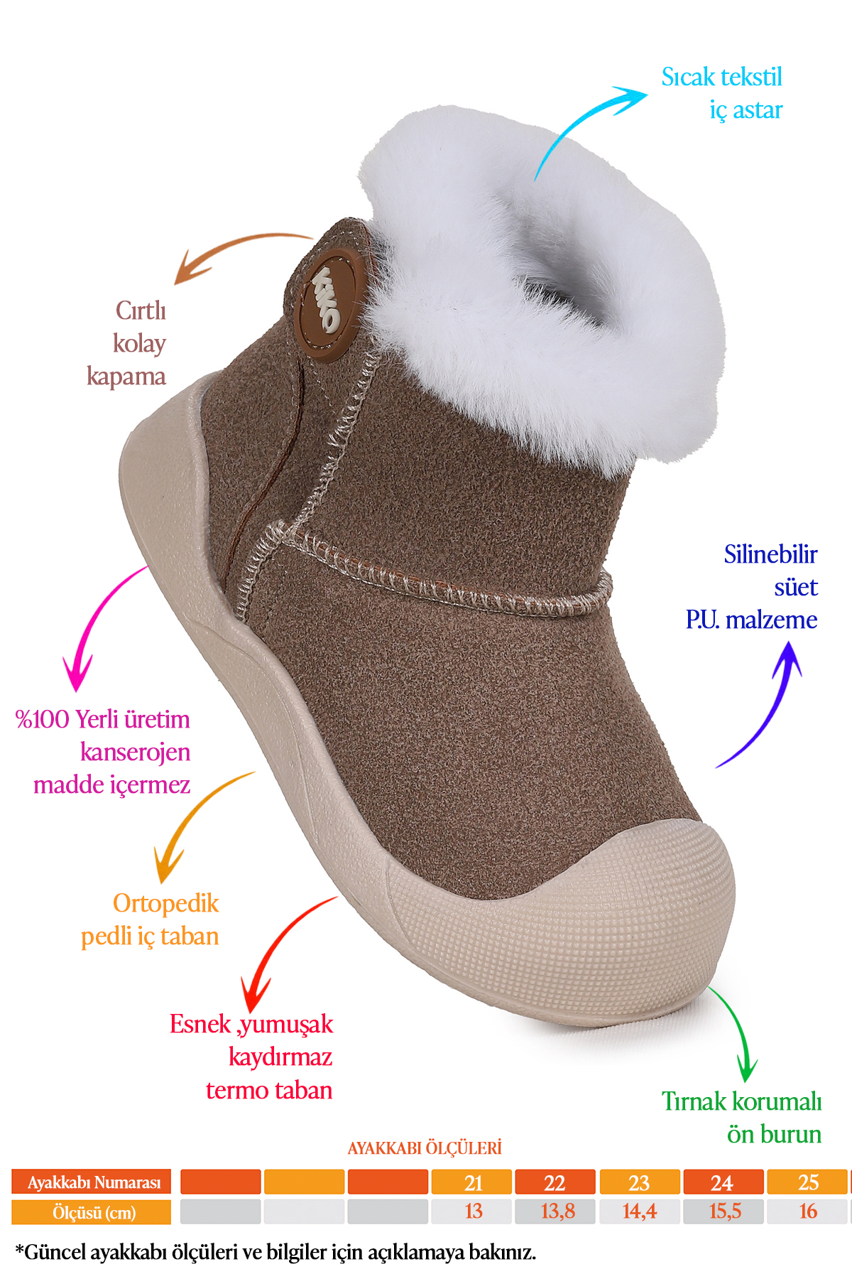 Kiko Kids Kiko Kids Liplan Cırtlı Termo Taban Kız Bebek Bot Ayakkabı Kum | Flo Kum - 3. görsel