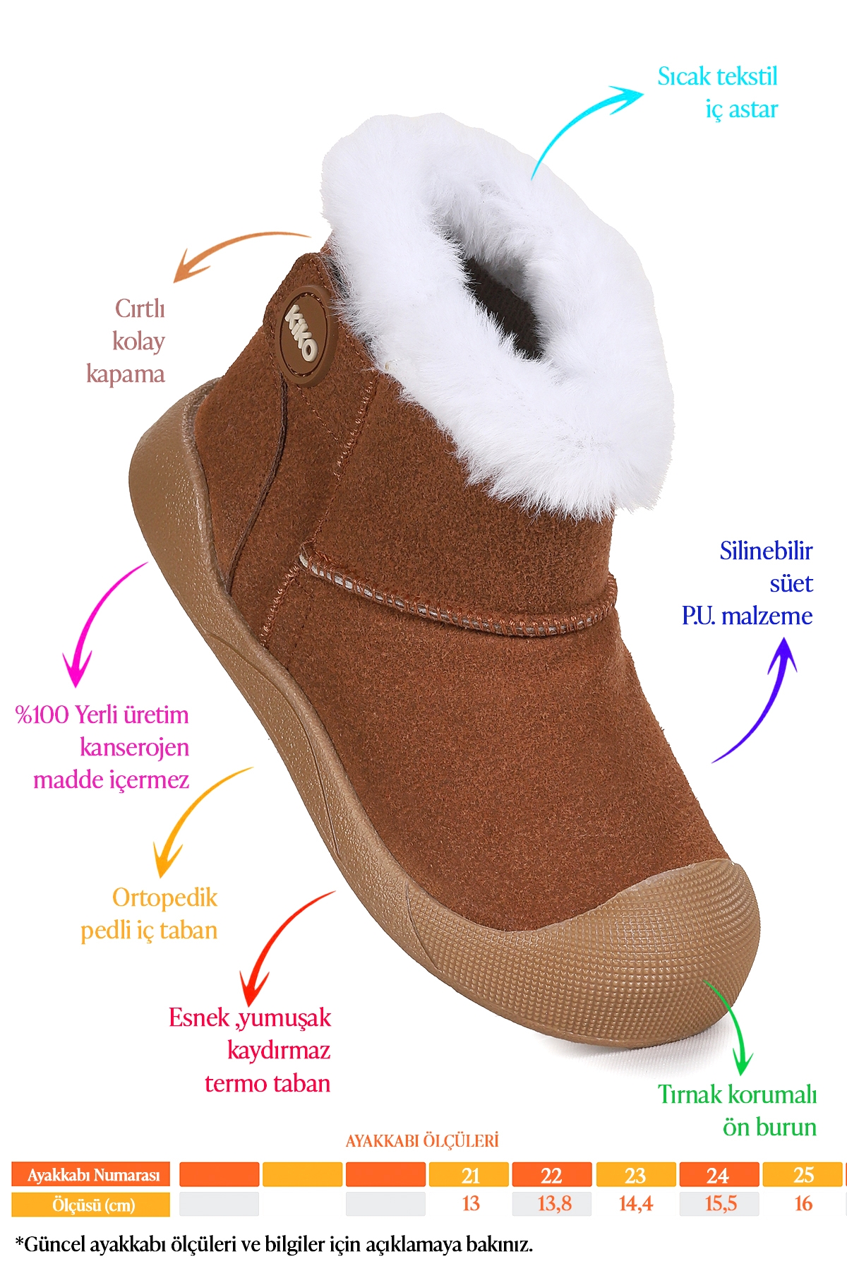 Liplan Cırtlı Termo Taban Kız Bebek Bot Ayakkabı Taba - Görsel 3