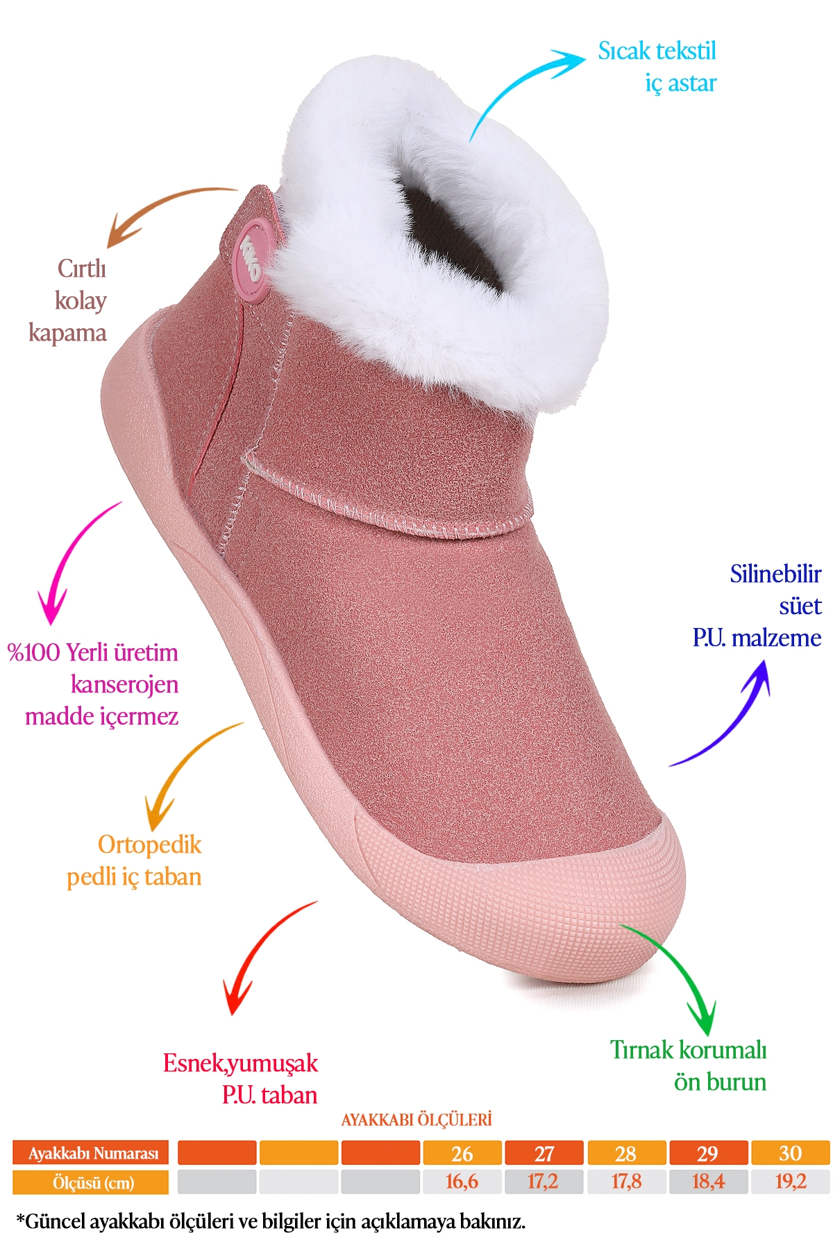 Kiko Kids Kiko Kids Pembe Liplan Cırtlı Termo Taban Kız Çocuk Bot Ayakkabı Pudra | Flo Pembe - 3. görsel